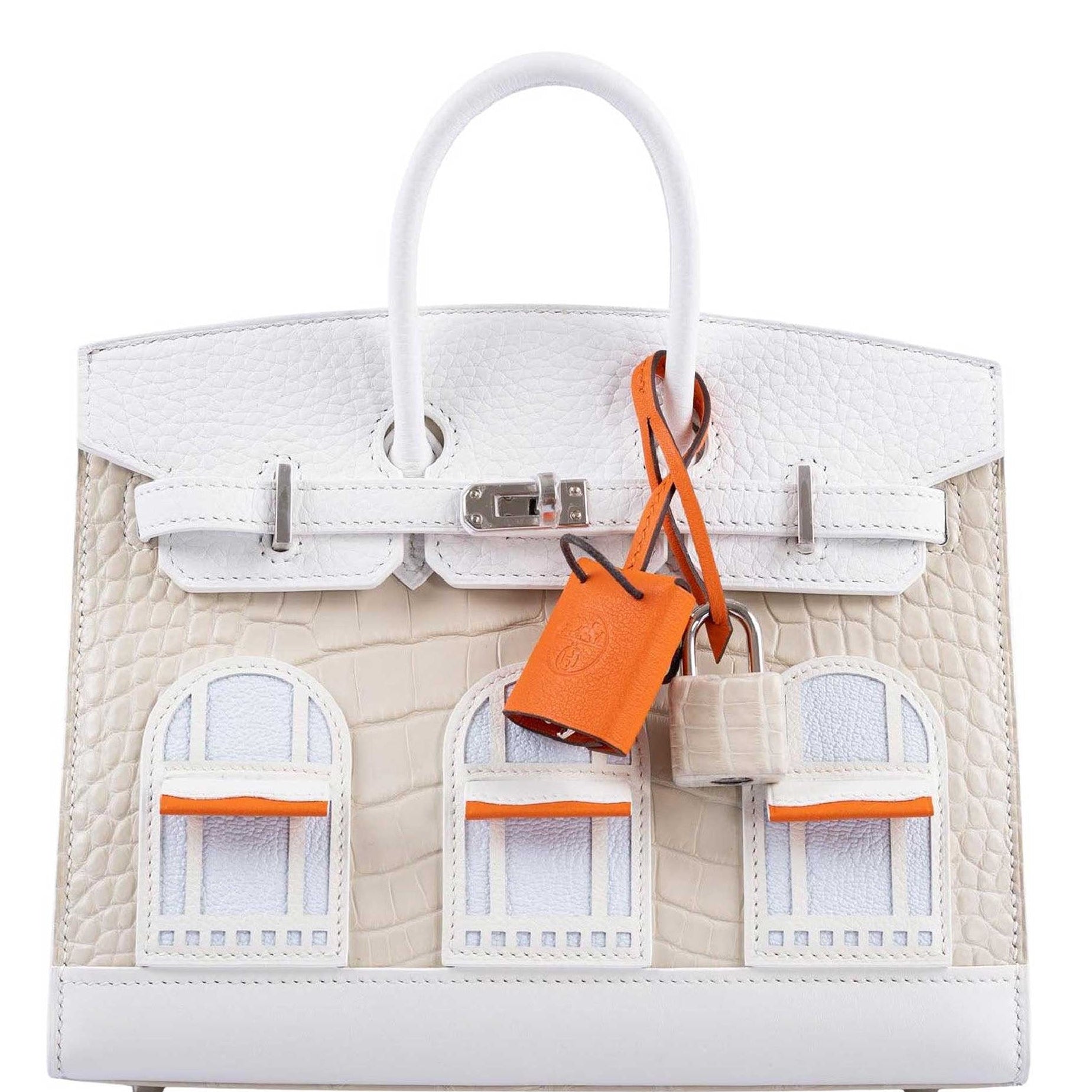 Hermès Birkin 20 Sellier Faubourg Snow Béton Matte Alligator White Togo Blue Brume Chèvre Orange H Swift Palladium Hardware