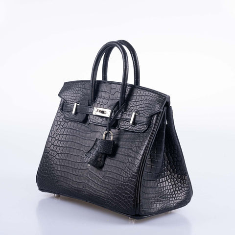 Hermès Birkin 25 Black Matte Porosus Crocodile with Palladium Hardware