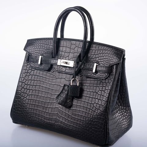 Hermès Birkin 25 Black Matte Porosus Crocodile with Palladium Hardware