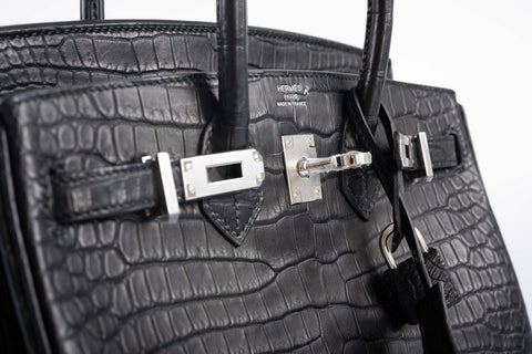 Hermès Birkin 25 Black Matte Porosus Crocodile with Palladium Hardware –  JaneFinds