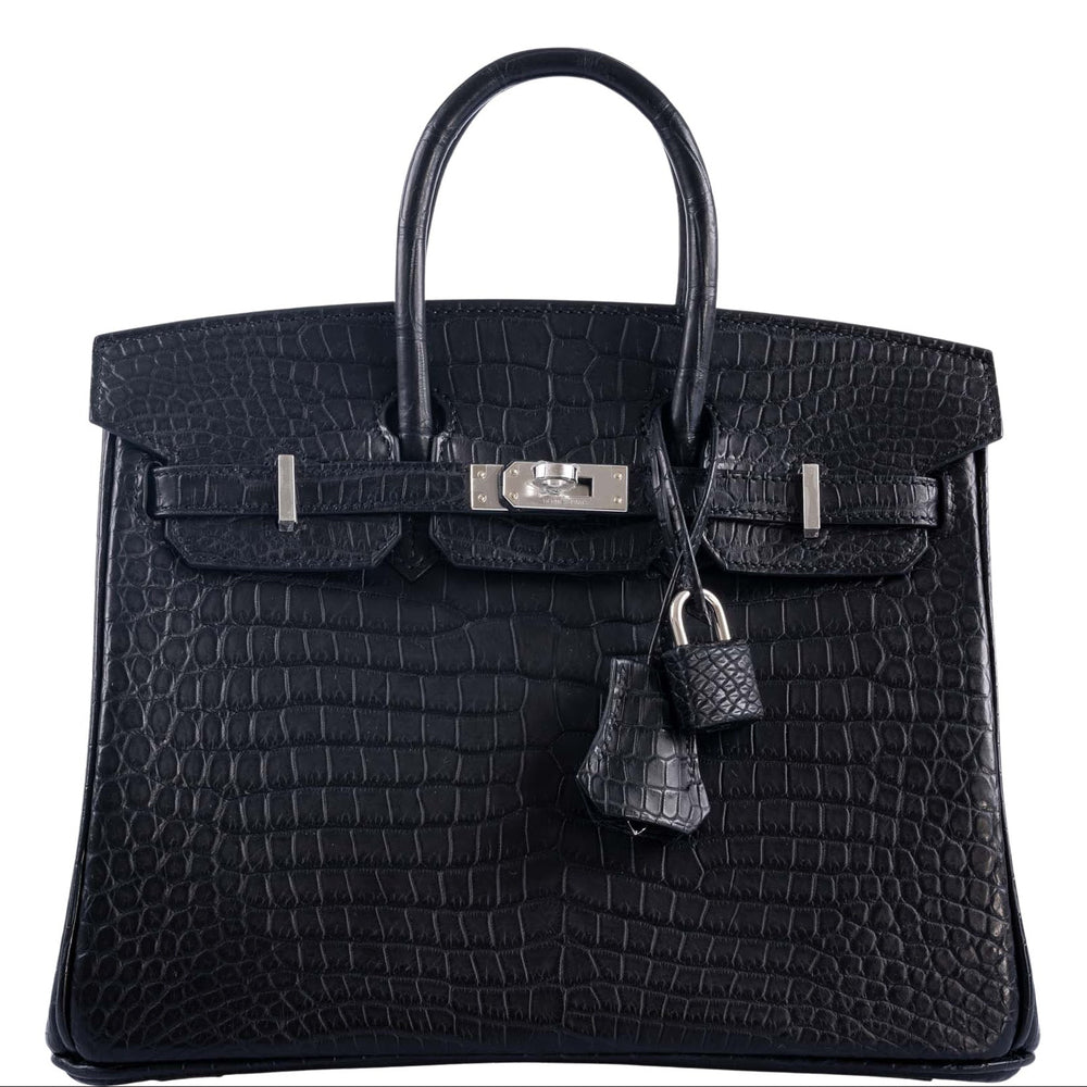 Hermès Birkin 25 Black Matte Porosus Crocodile with Palladium Hardware