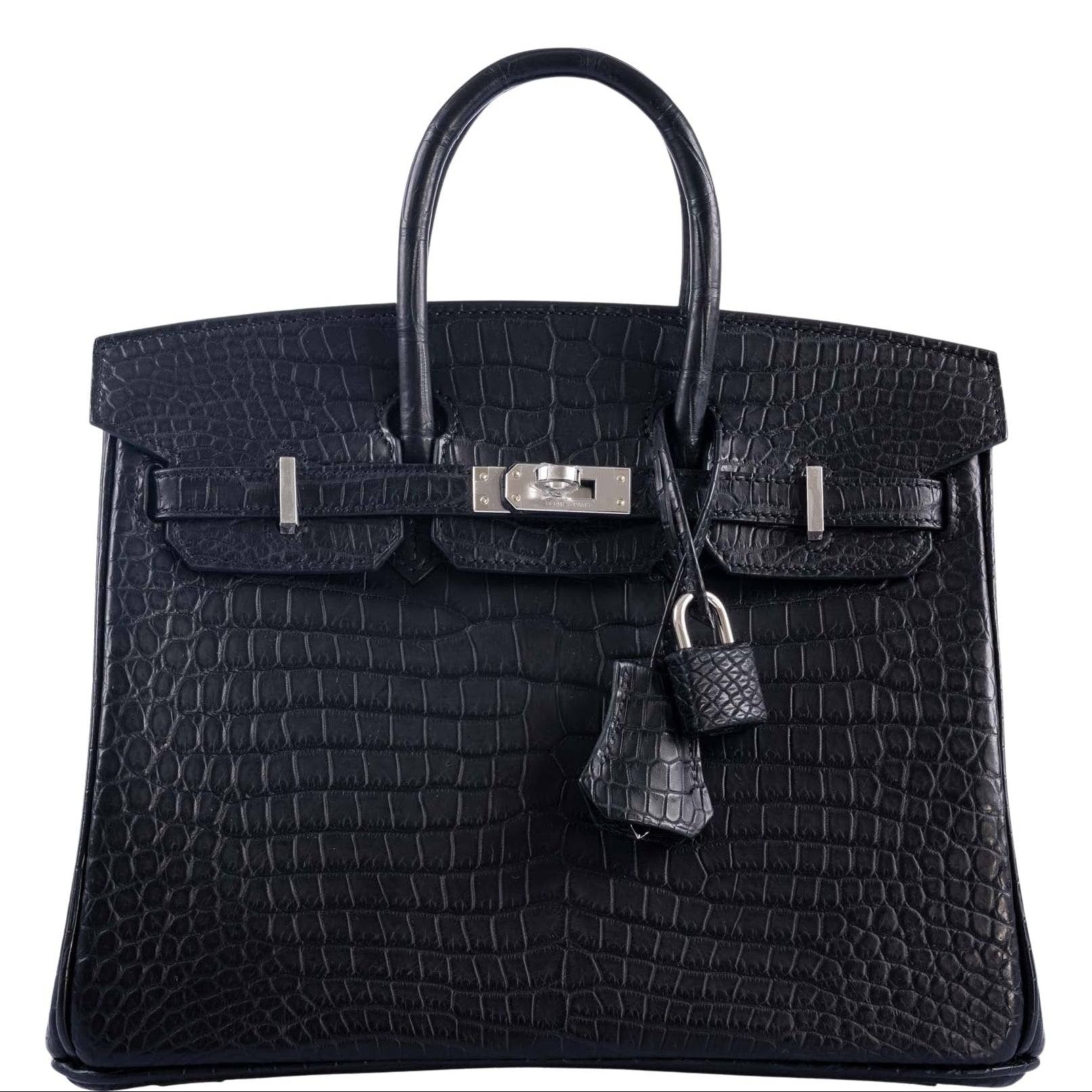 Hermès Birkin 25 Black Matte Porosus Crocodile with Palladium Hardware