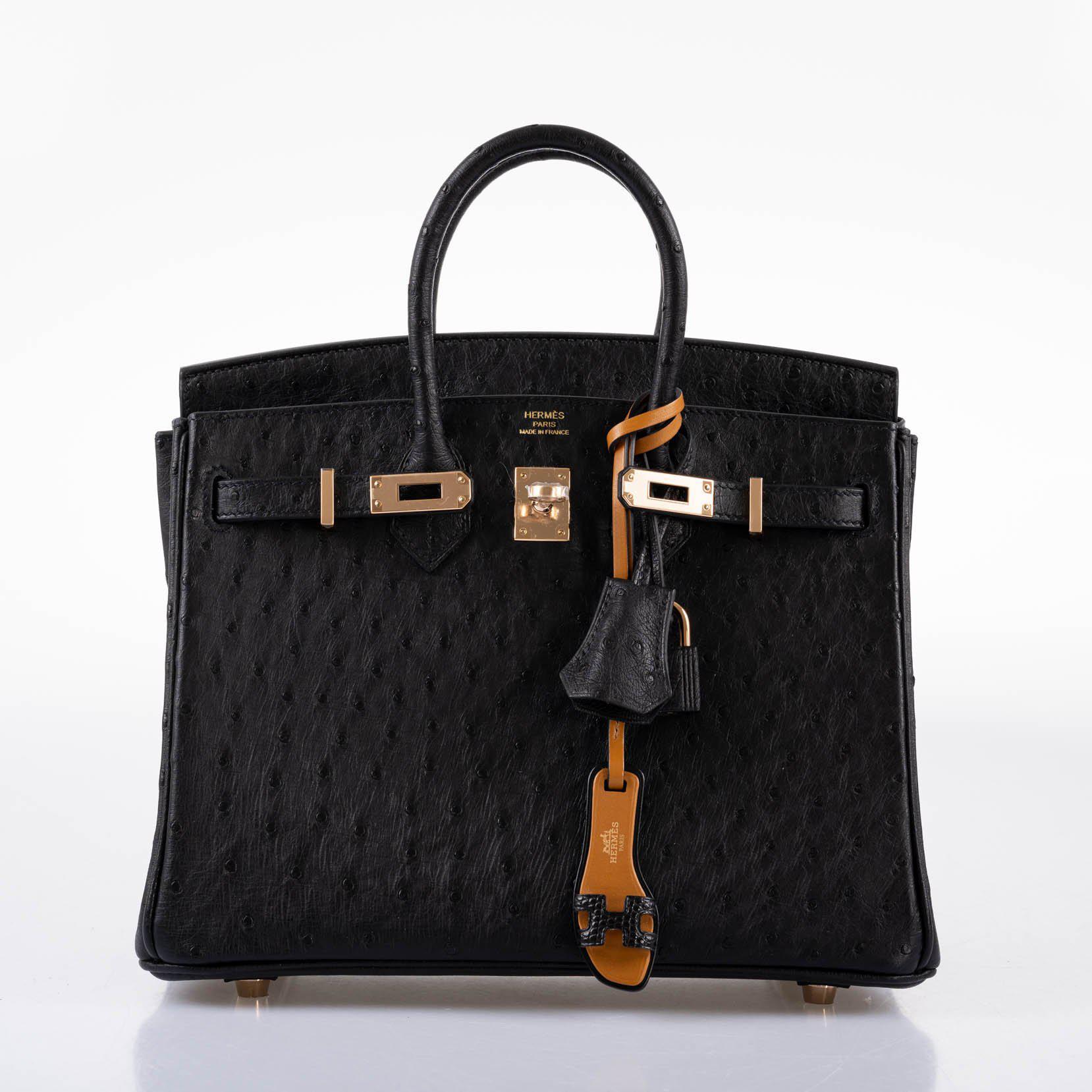 Hermès Birkin 25 Black Ostrich Rose Gold Hardware