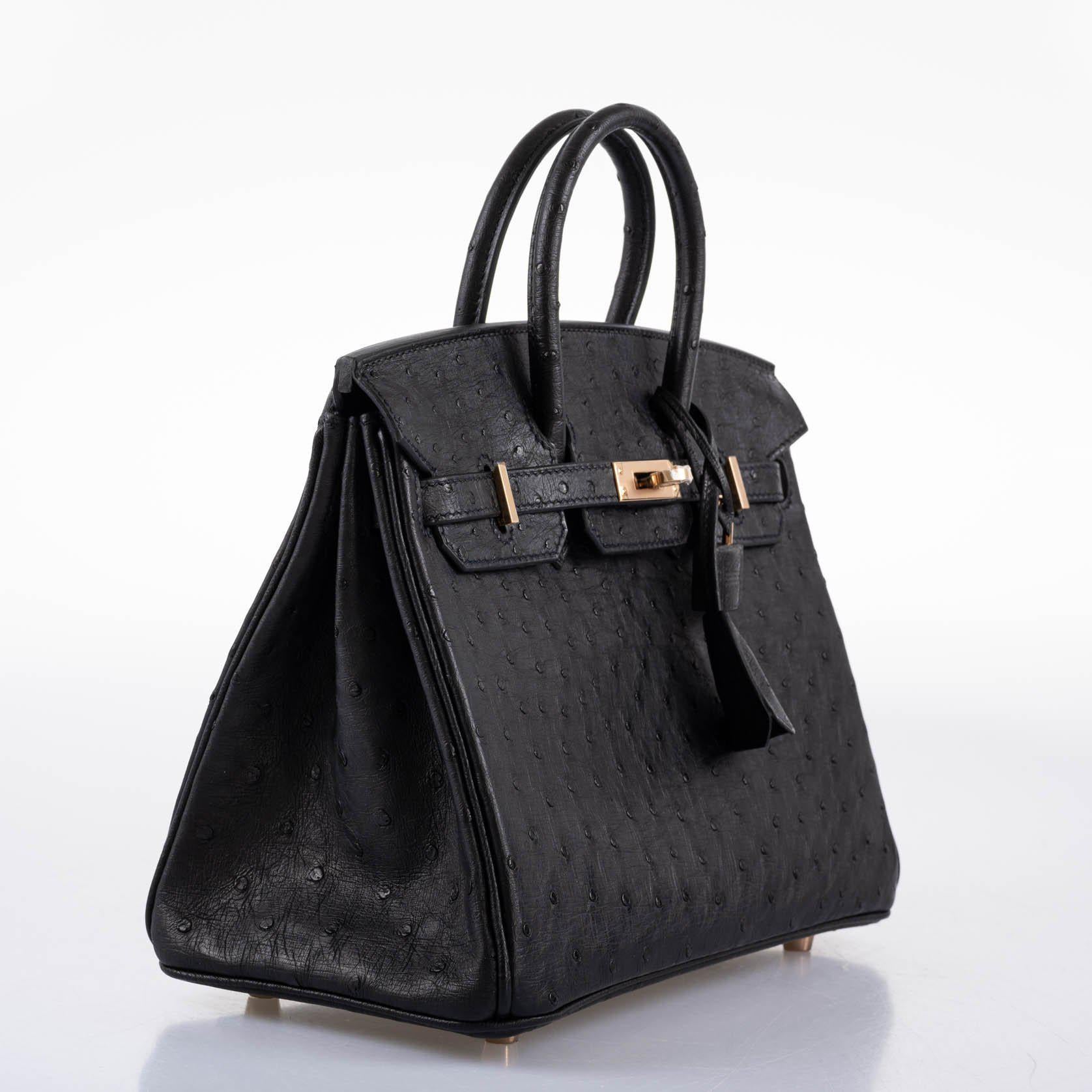 Hermès Birkin 25 Black Ostrich Rose Gold Hardware