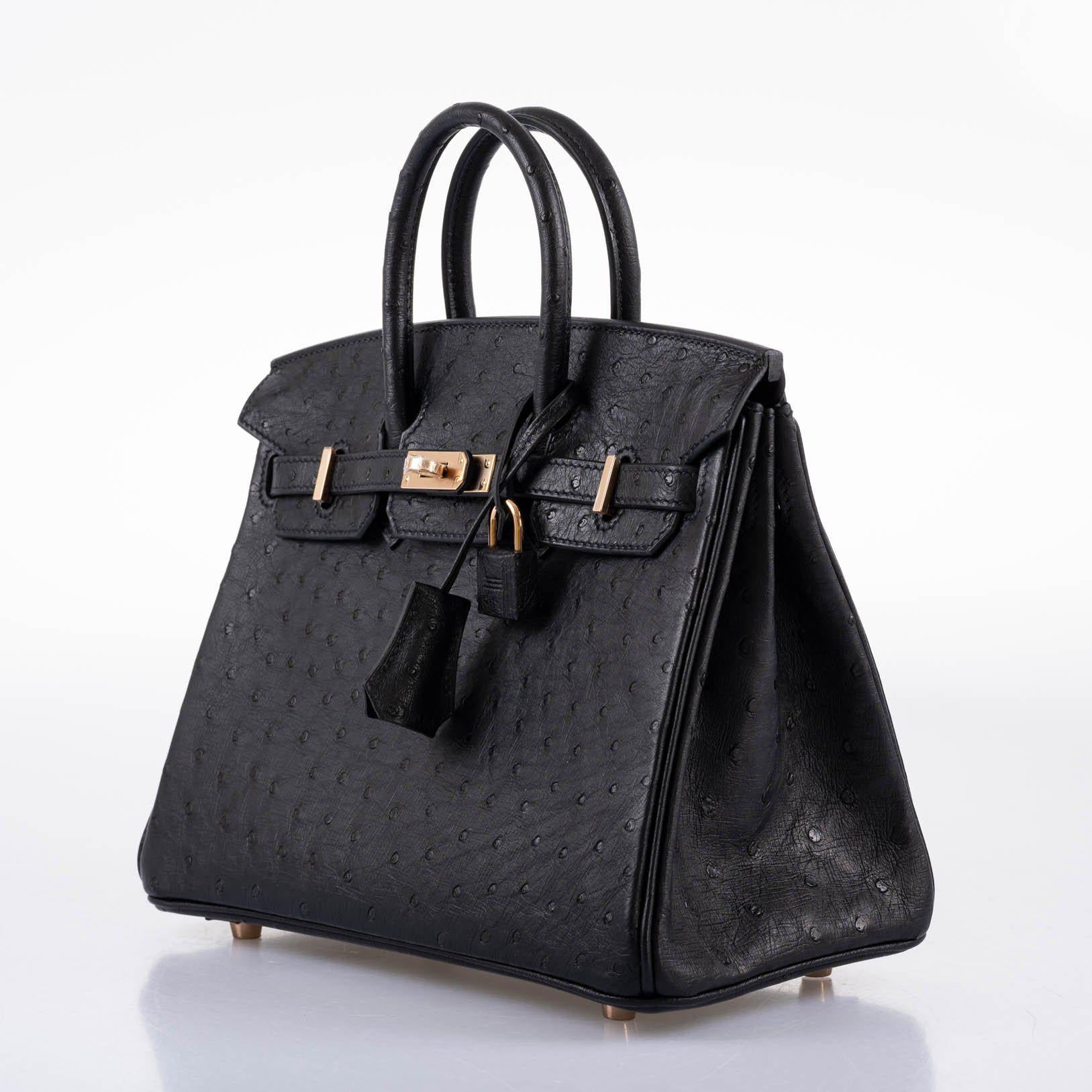 Hermès Birkin 25 Black Ostrich Rose Gold Hardware