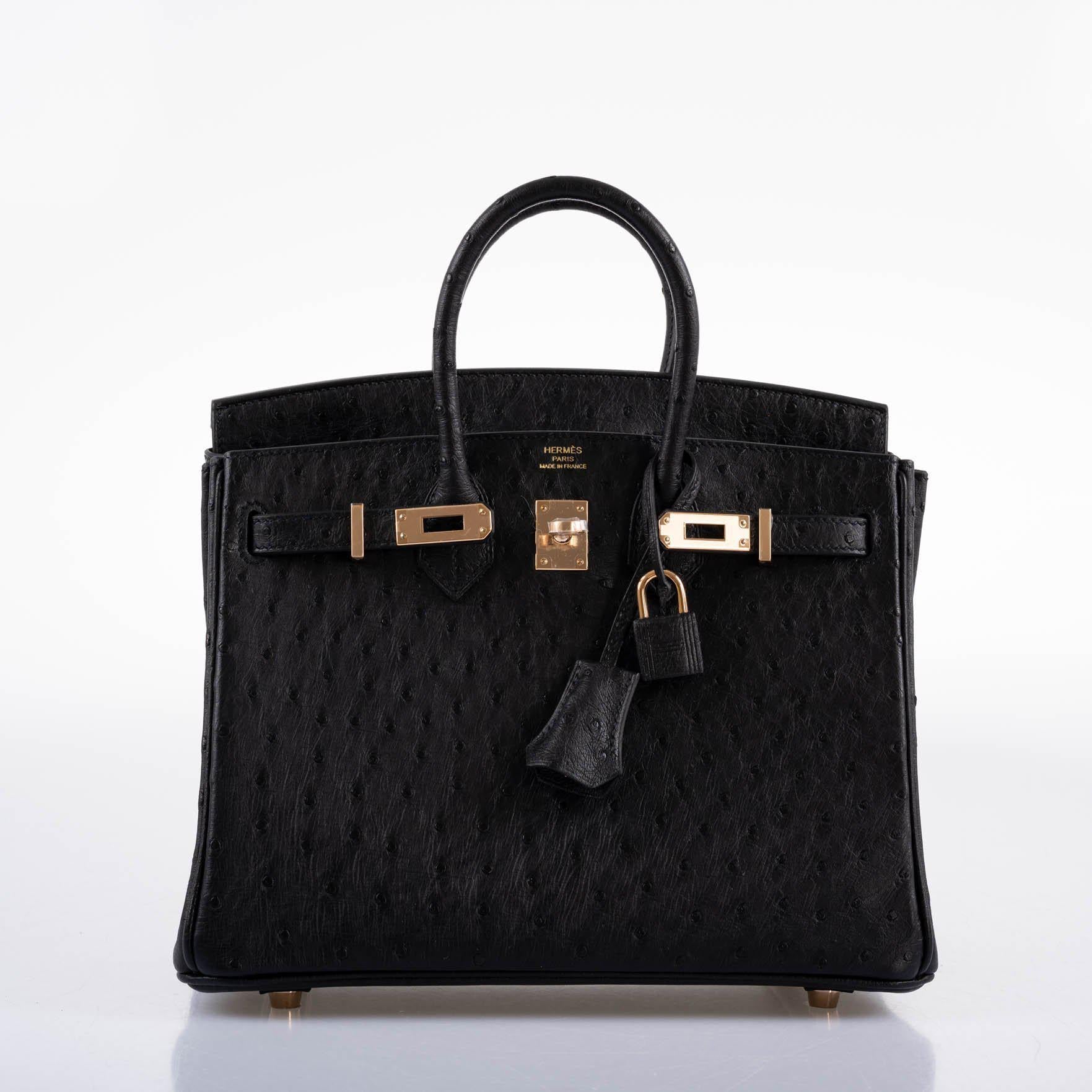 Hermès Birkin 25 Black Ostrich Rose Gold Hardware