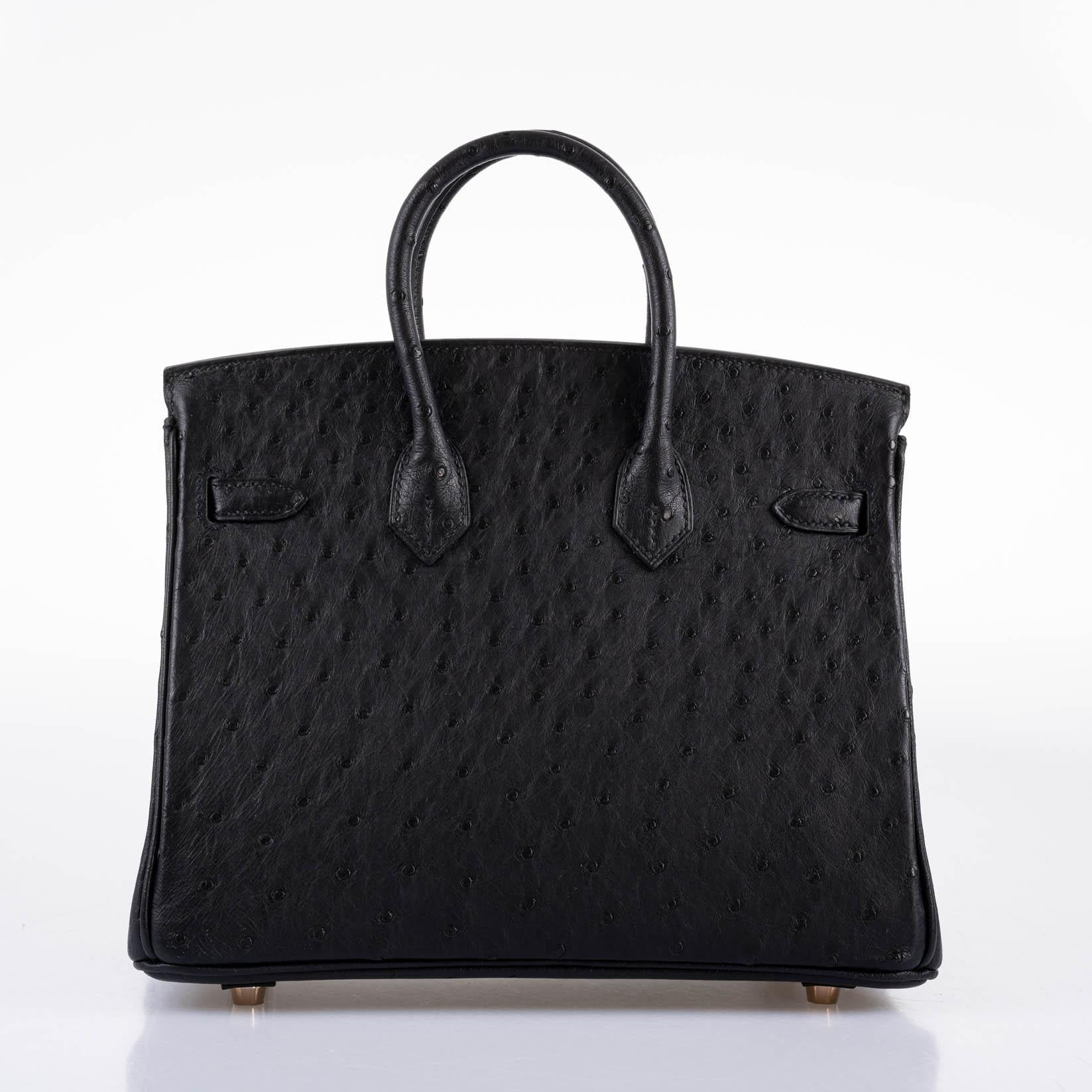 Hermès Birkin 25 Black Ostrich Rose Gold Hardware