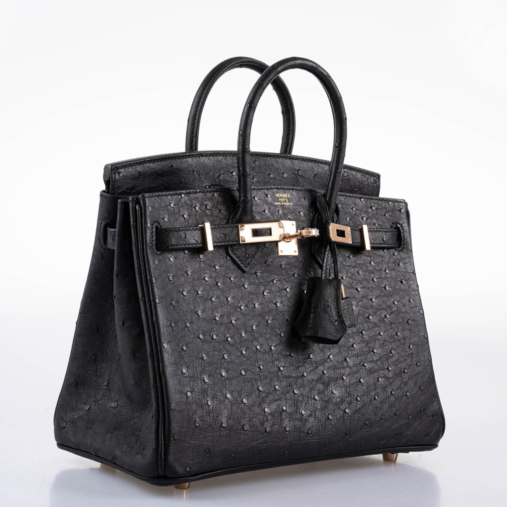 Hermès Birkin 25 Black Ostrich Rose Gold Hardware