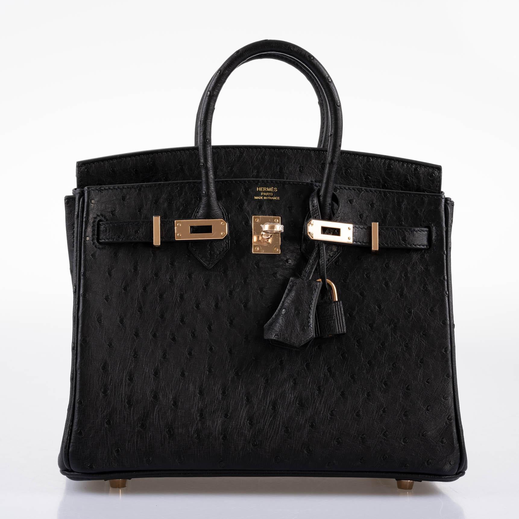 Hermès Birkin 25 Black Ostrich Rose Gold Hardware