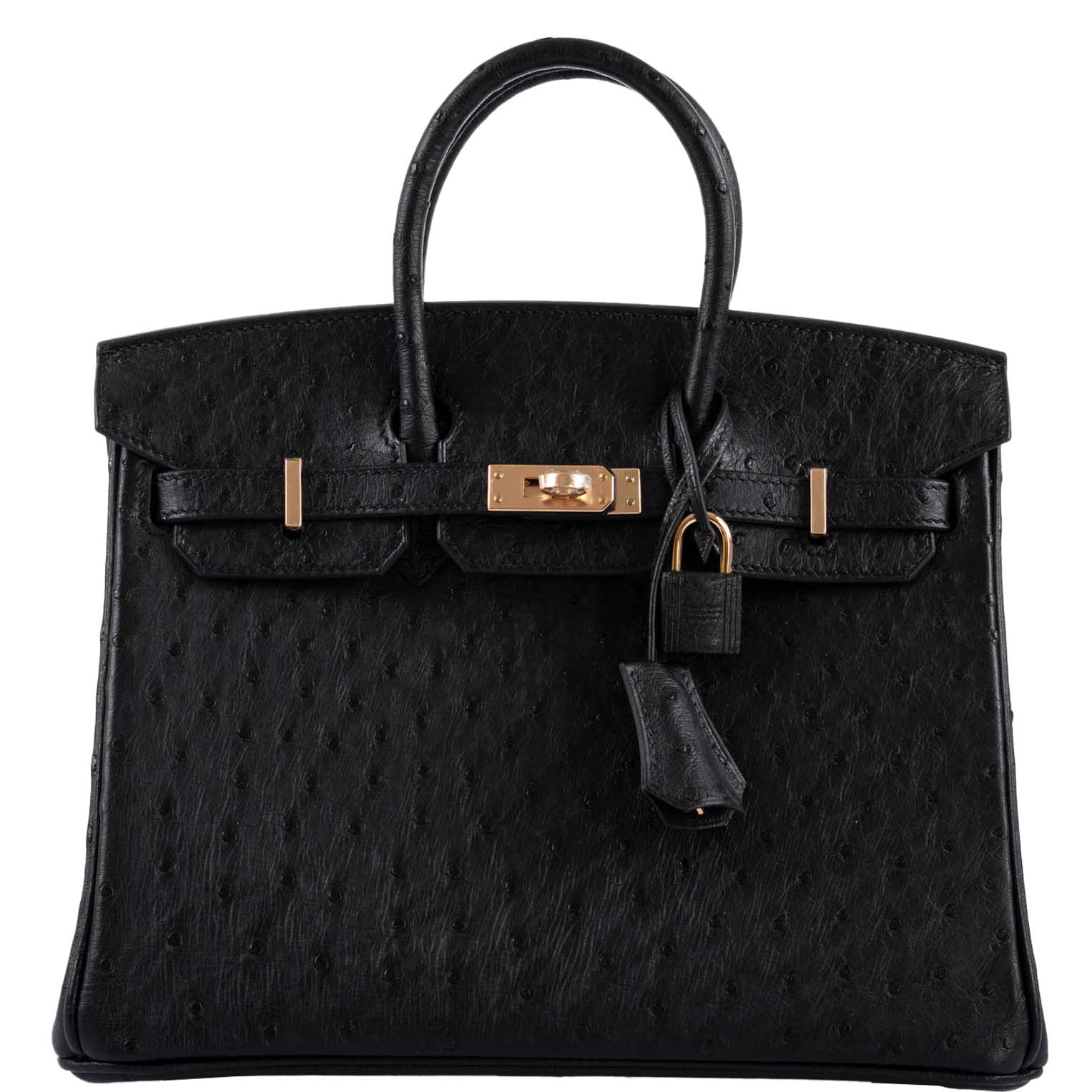 Hermès Birkin 25 Black Ostrich Rose Gold Hardware