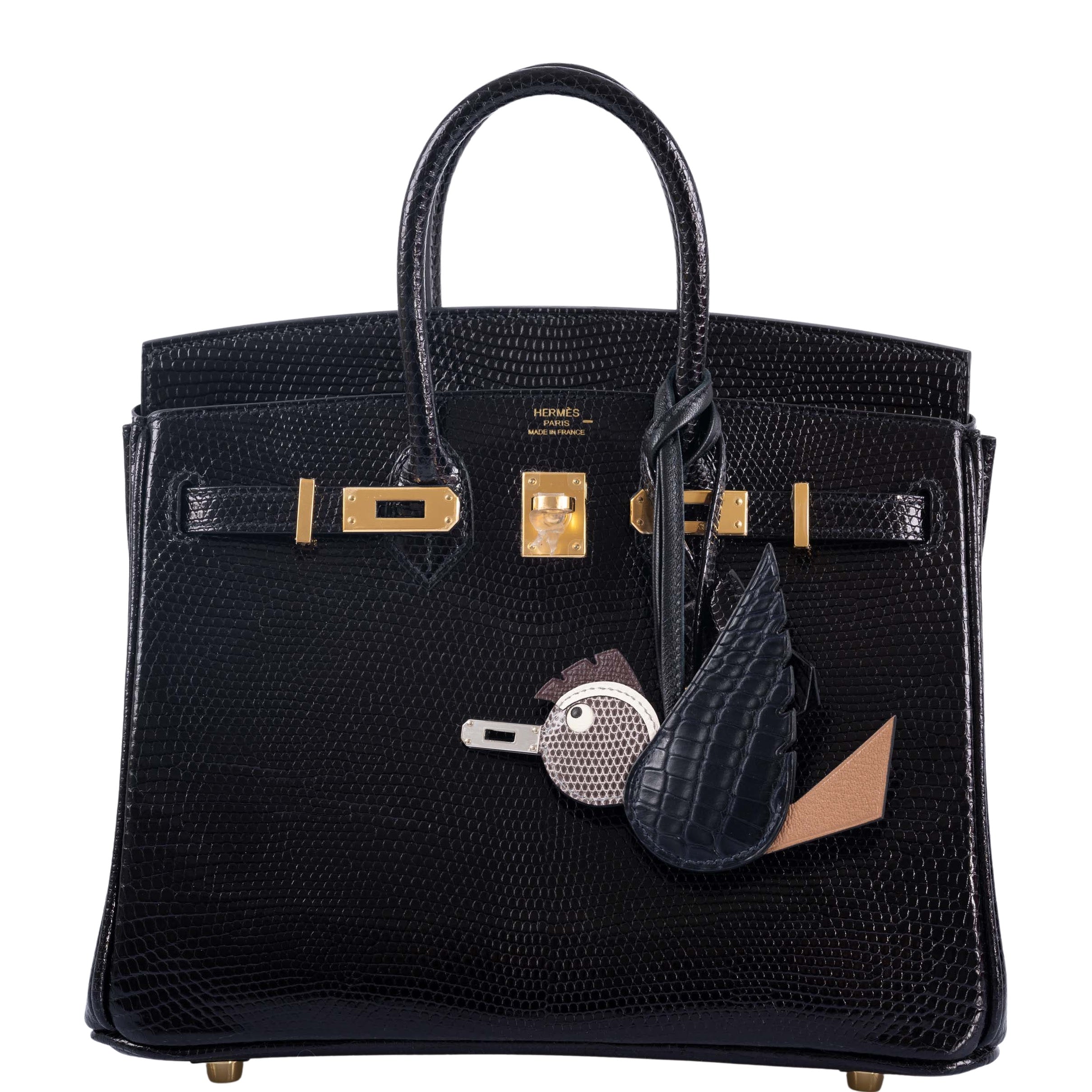 Hermès Birkin 25 Black Shiny Nilo Lizard Gold Hardware