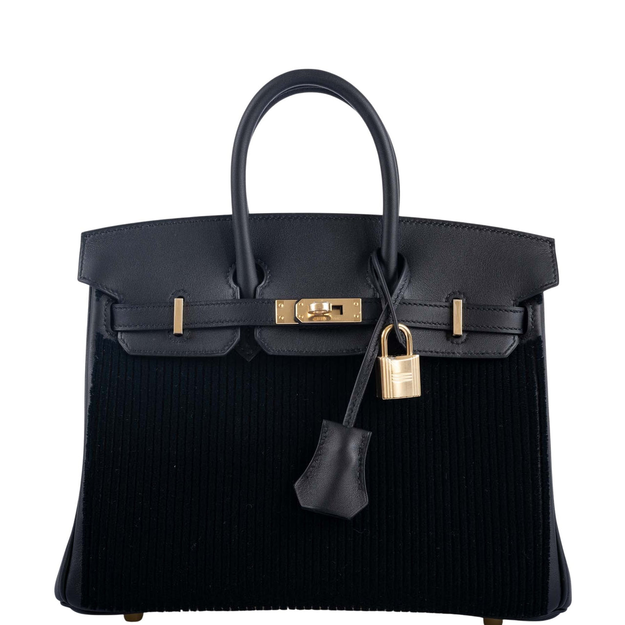 Hermès Birkin 25 Black Côte à Côte Tuffetage And Swift Permabrass Hard ...