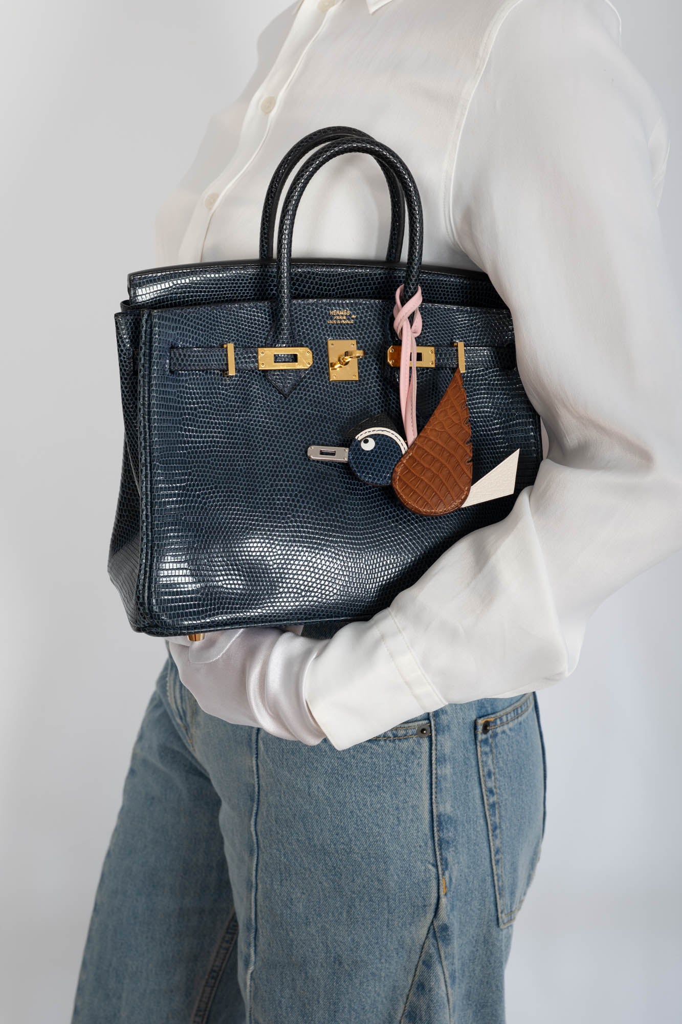 Hermès Birkin 25 Bleu de Malte Lizard Gold Hardware