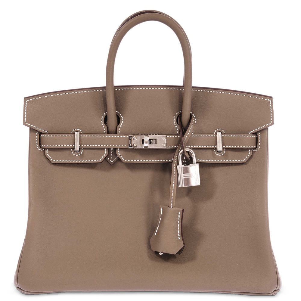Hermès Birkin 25 Etoupe Swift Palladium Hardware, front view