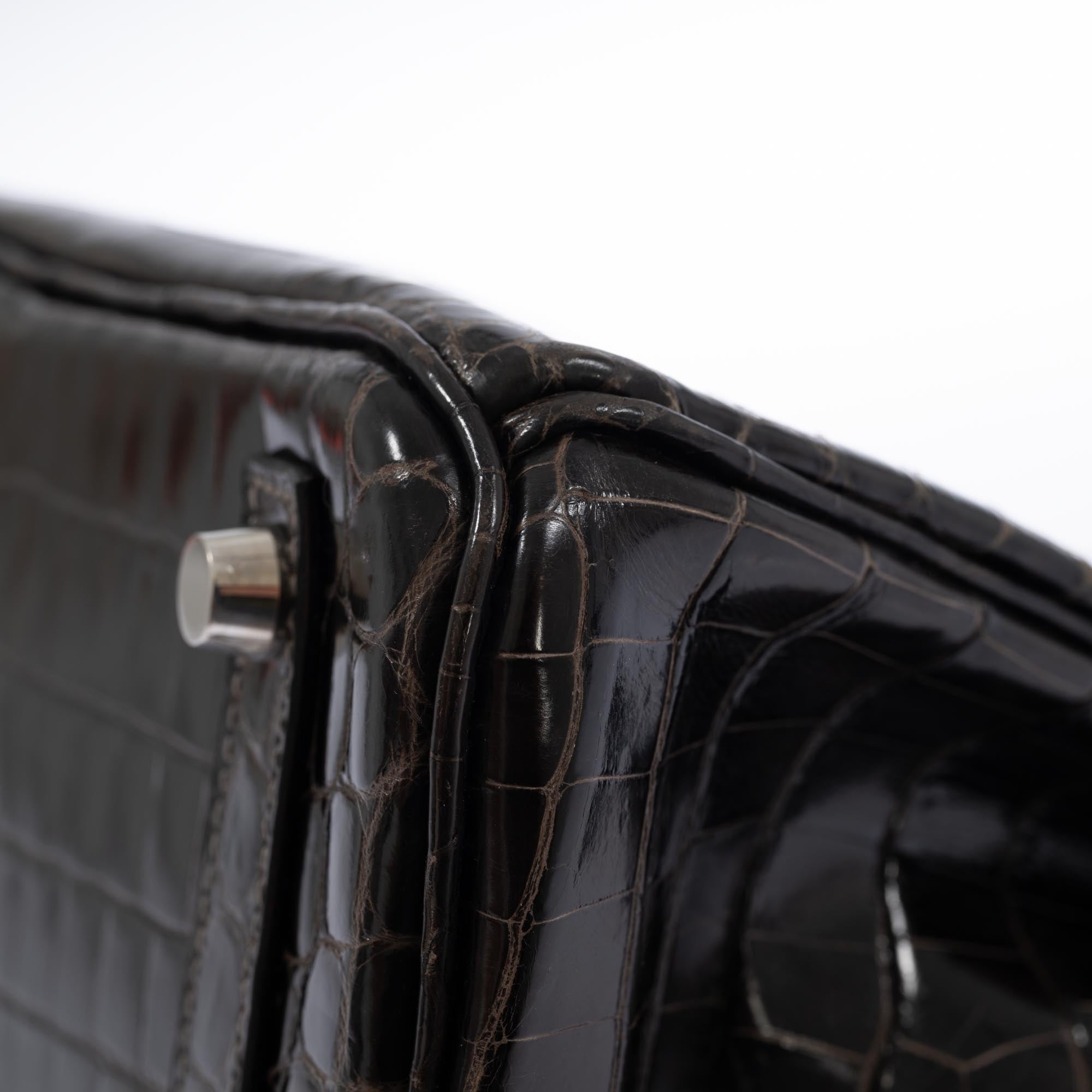 Hermès Birkin 25 Graphite Shiny Niloticus Crocodile Palladium Hardware