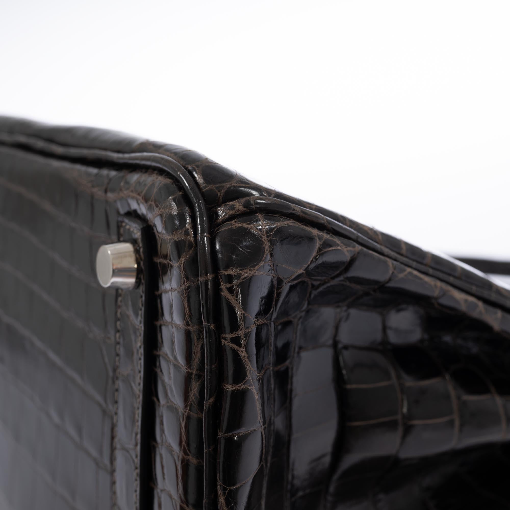 Hermès Birkin 25 Graphite Shiny Niloticus Crocodile Palladium Hardware