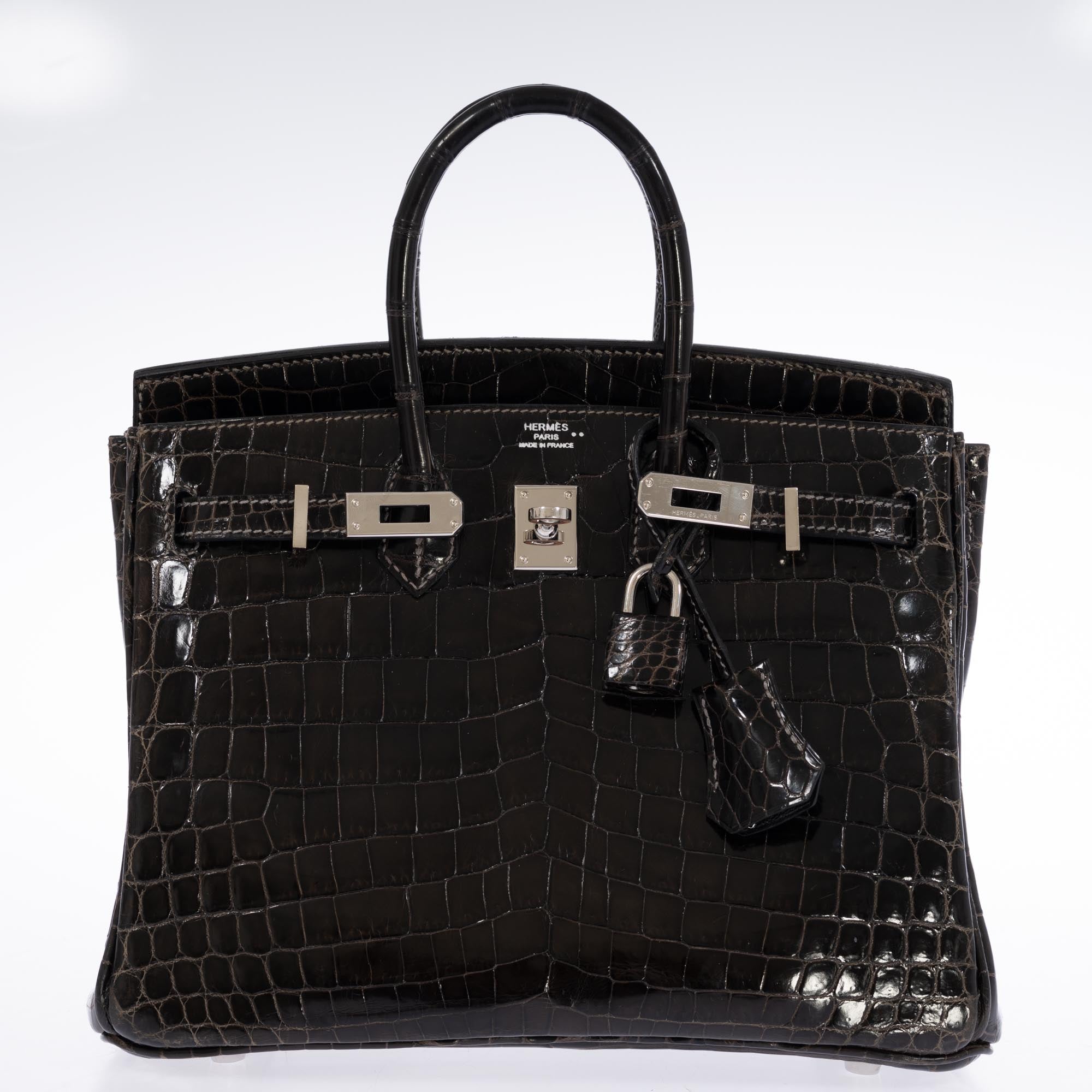 Hermès Birkin 25 Graphite Shiny Niloticus Crocodile Palladium