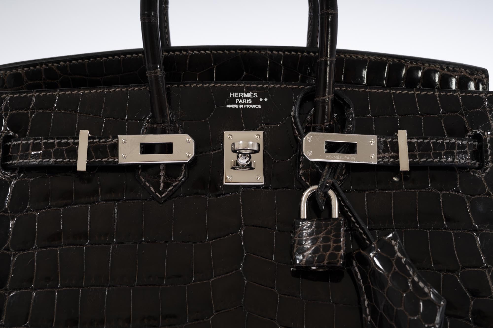 Hermès Birkin 25 Graphite Shiny Niloticus Crocodile Palladium Hardware