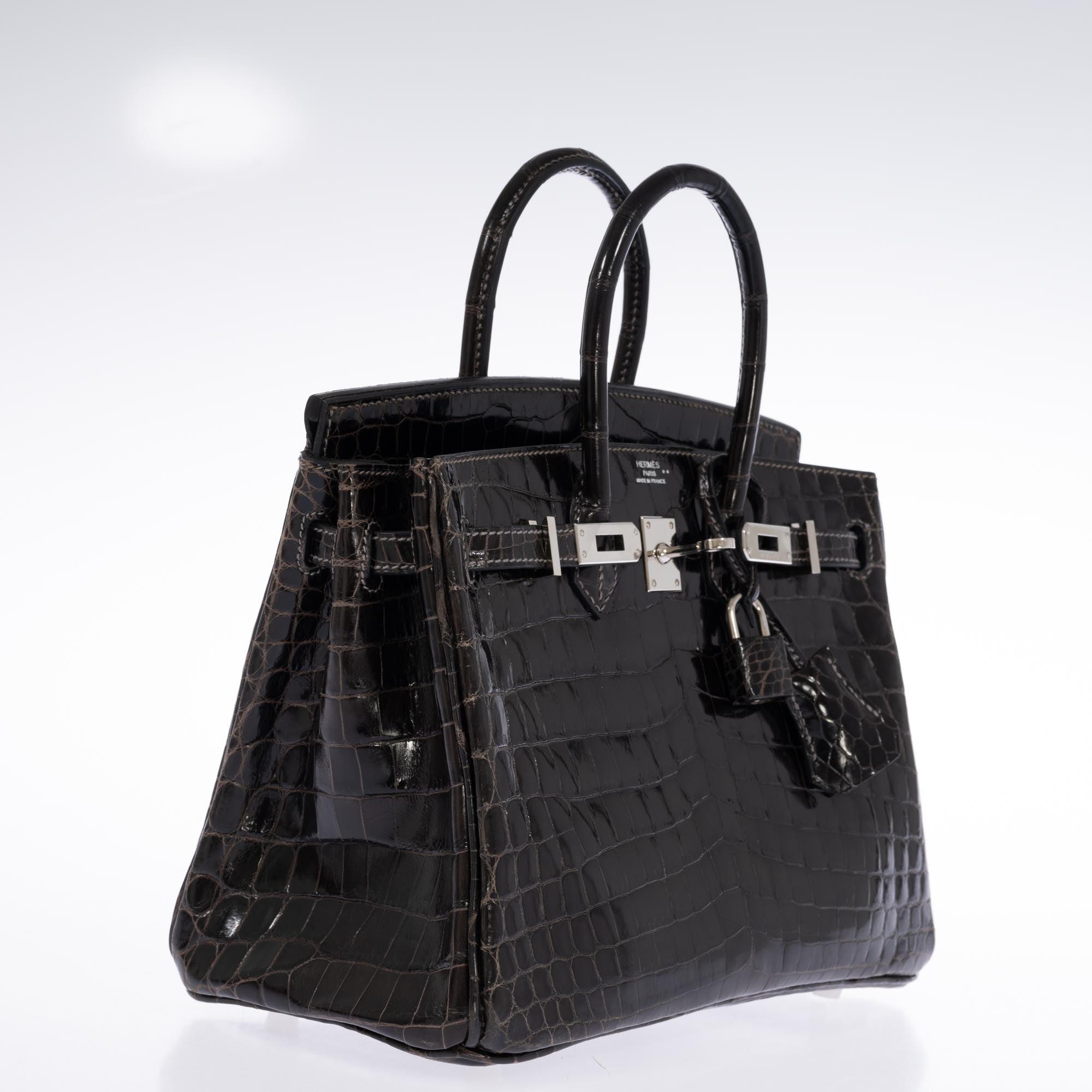Hermès Birkin 25 Graphite Shiny Niloticus Crocodile Palladium Hardware