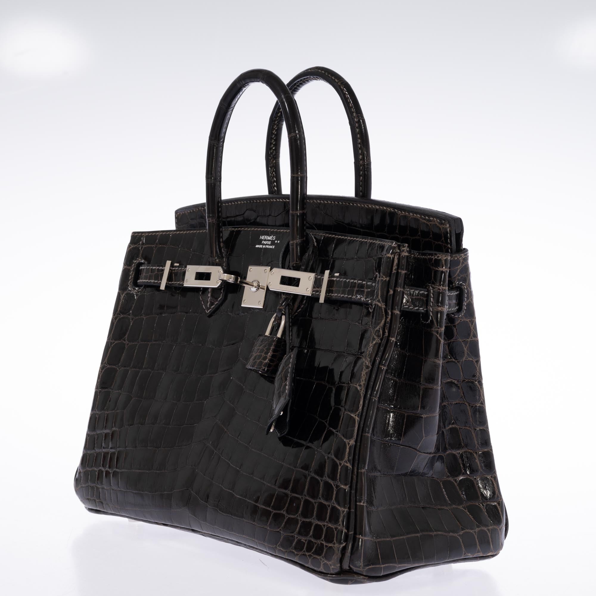 Hermès Birkin 25 Graphite Shiny Niloticus Crocodile Palladium Hardware