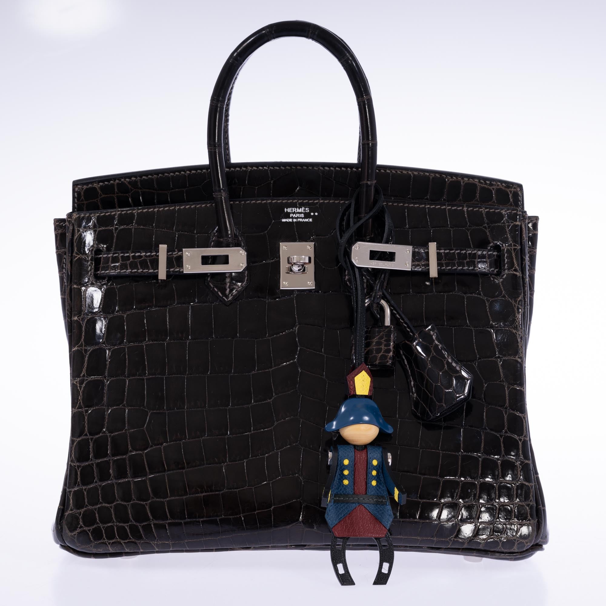 Hermès Birkin 25 Graphite Shiny Niloticus Crocodile Palladium Hardware