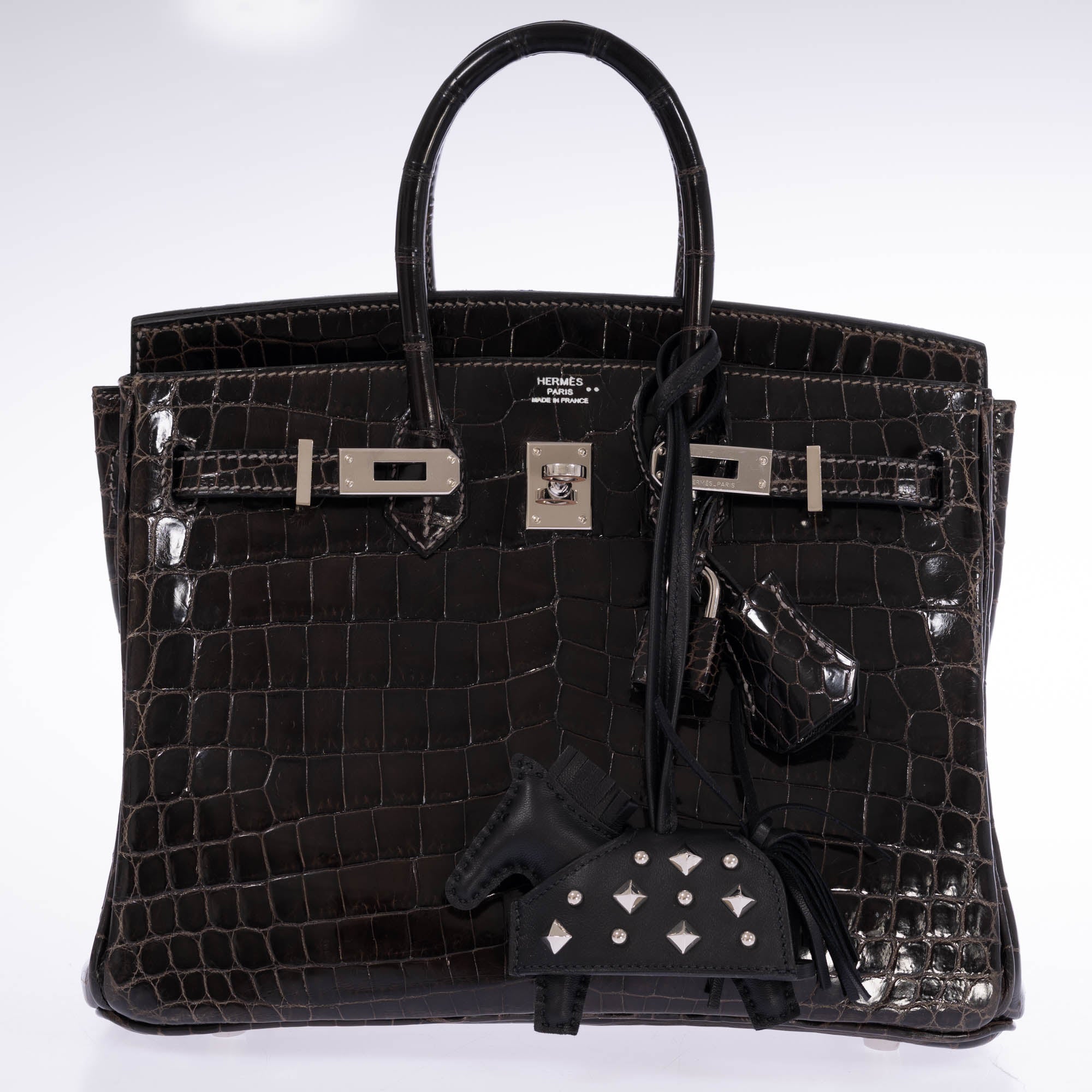 Hermès Birkin 25 Graphite Shiny Niloticus Crocodile Palladium