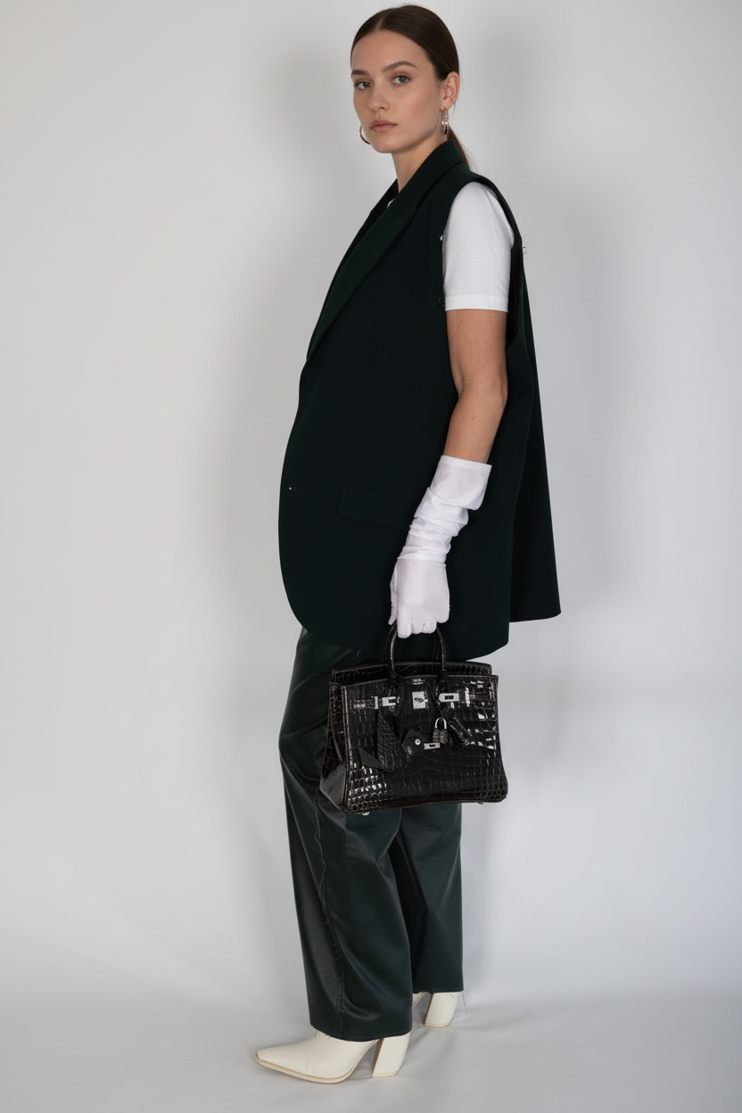 Hermès Birkin 25 Graphite Shiny Niloticus Crocodile Palladium Hardware