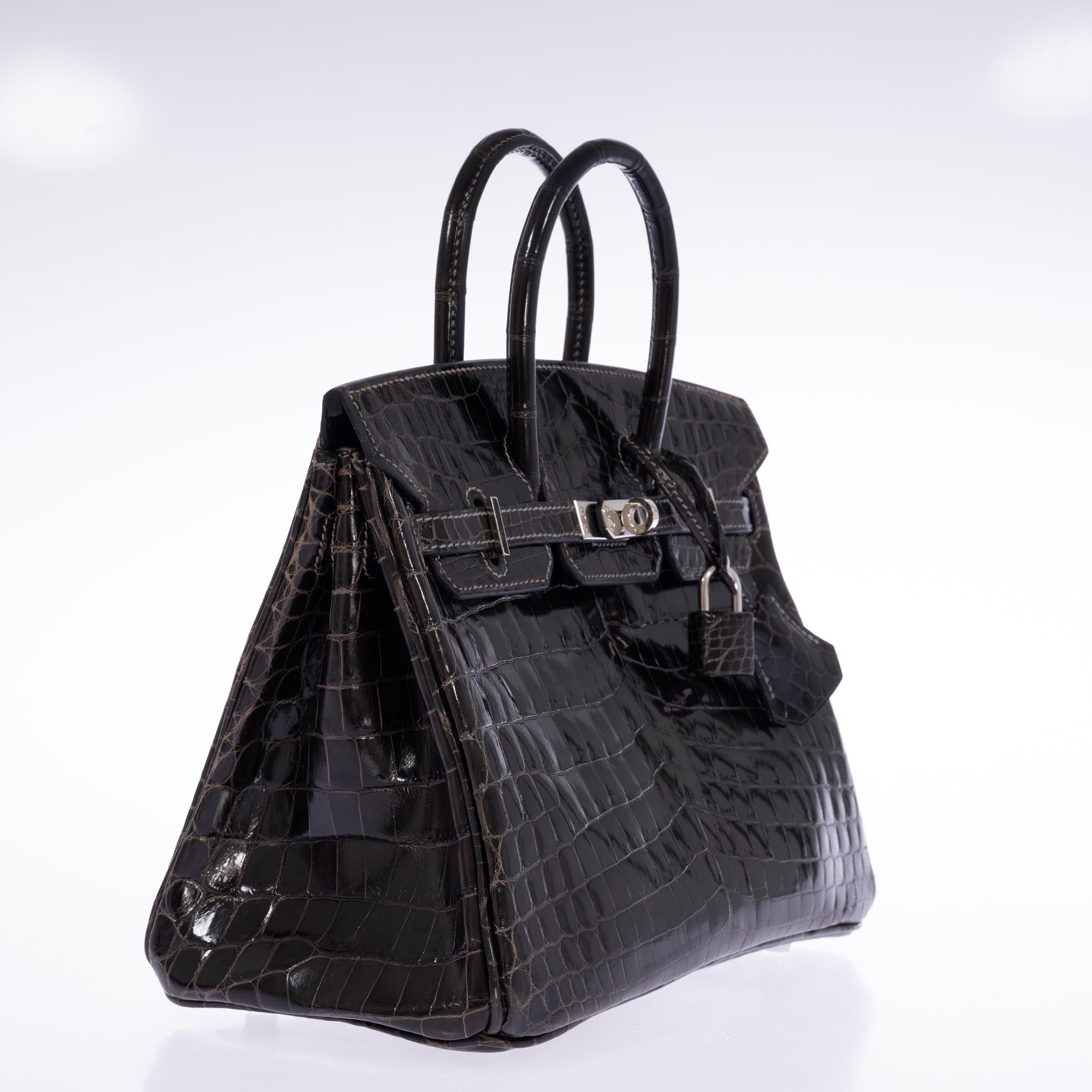 Hermès Birkin 25 Graphite Shiny Niloticus Crocodile Palladium