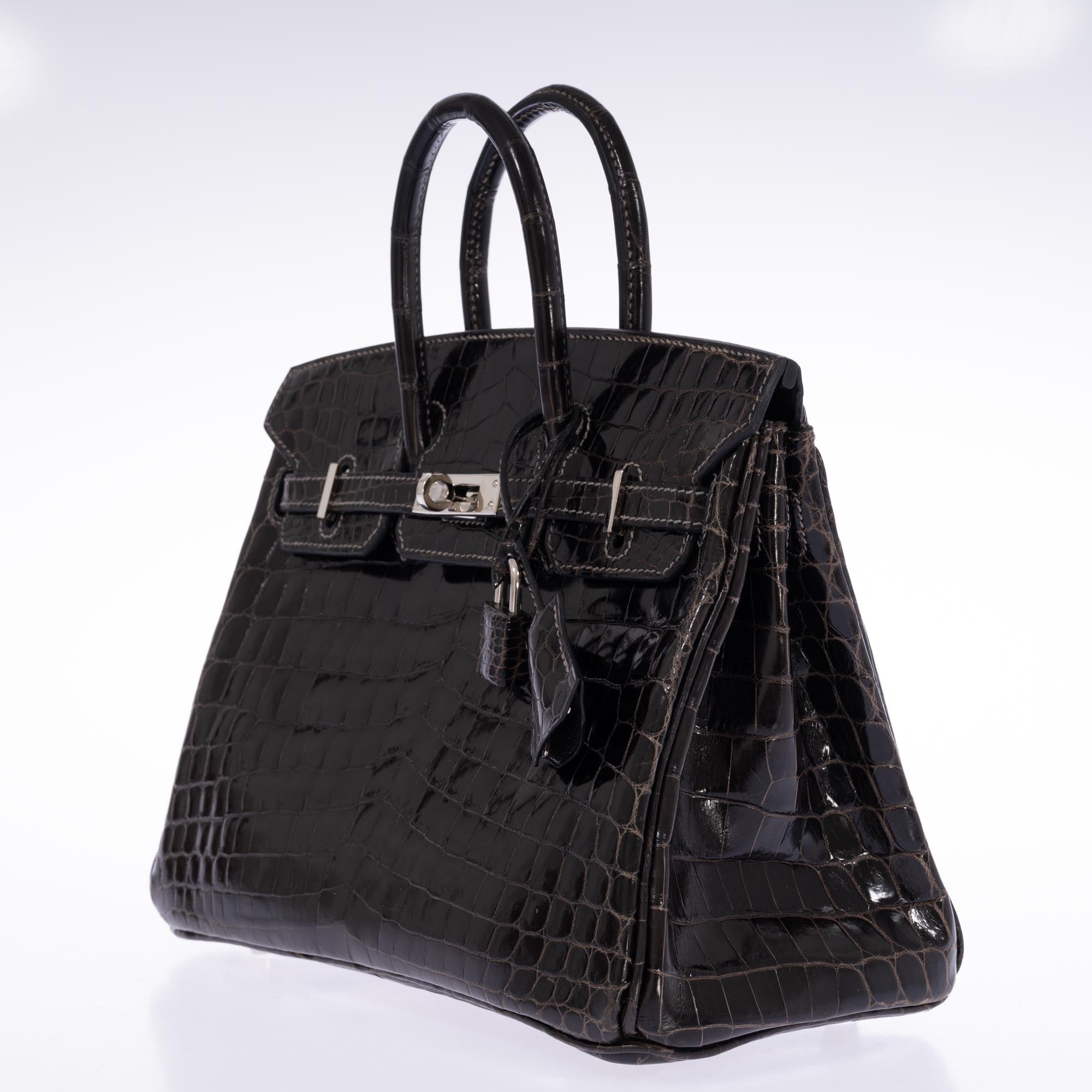 Hermès Birkin 25 Graphite Shiny Niloticus Crocodile Palladium Hardware