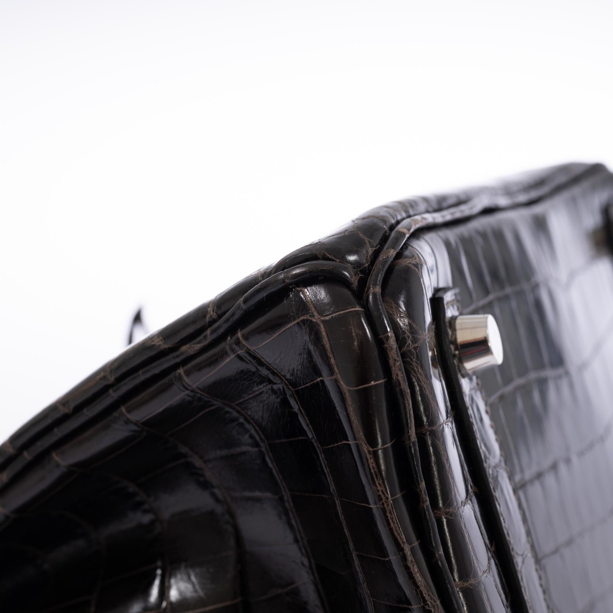 Hermès Birkin 25 Graphite Shiny Niloticus Crocodile Palladium Hardware