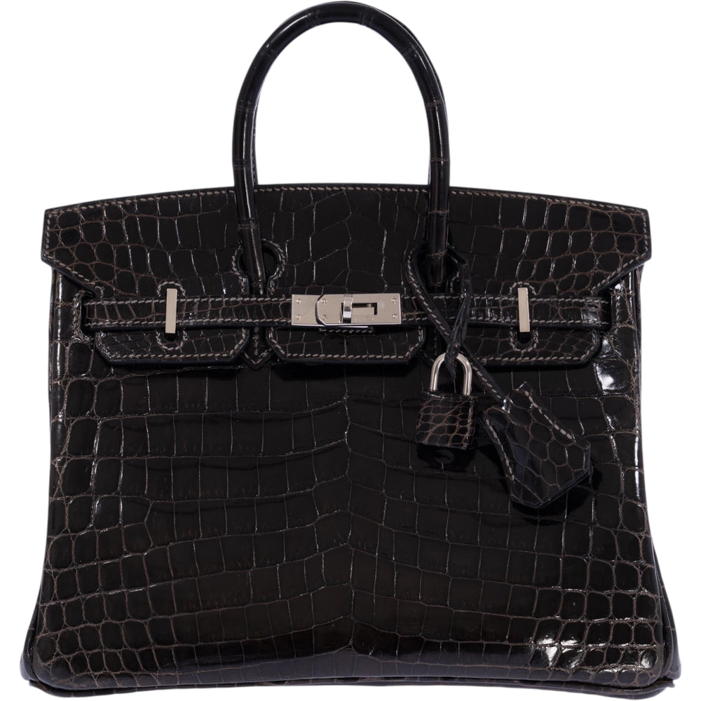 Hermès Birkin 25 Graphite Shiny Niloticus Crocodile Palladium Hardware