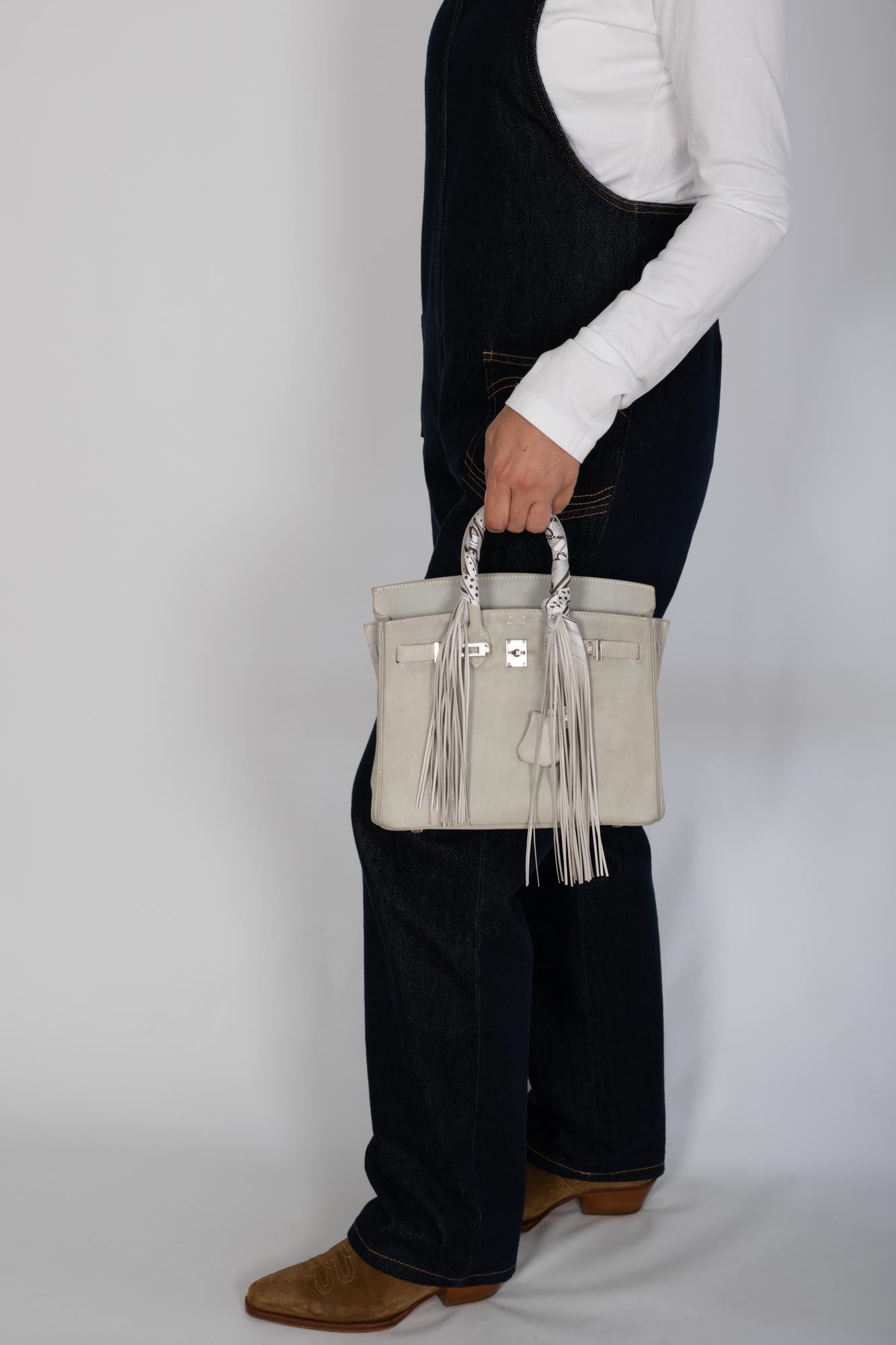 Hermès Birkin 25 Gris Doblis Suede with Palladium Hardware