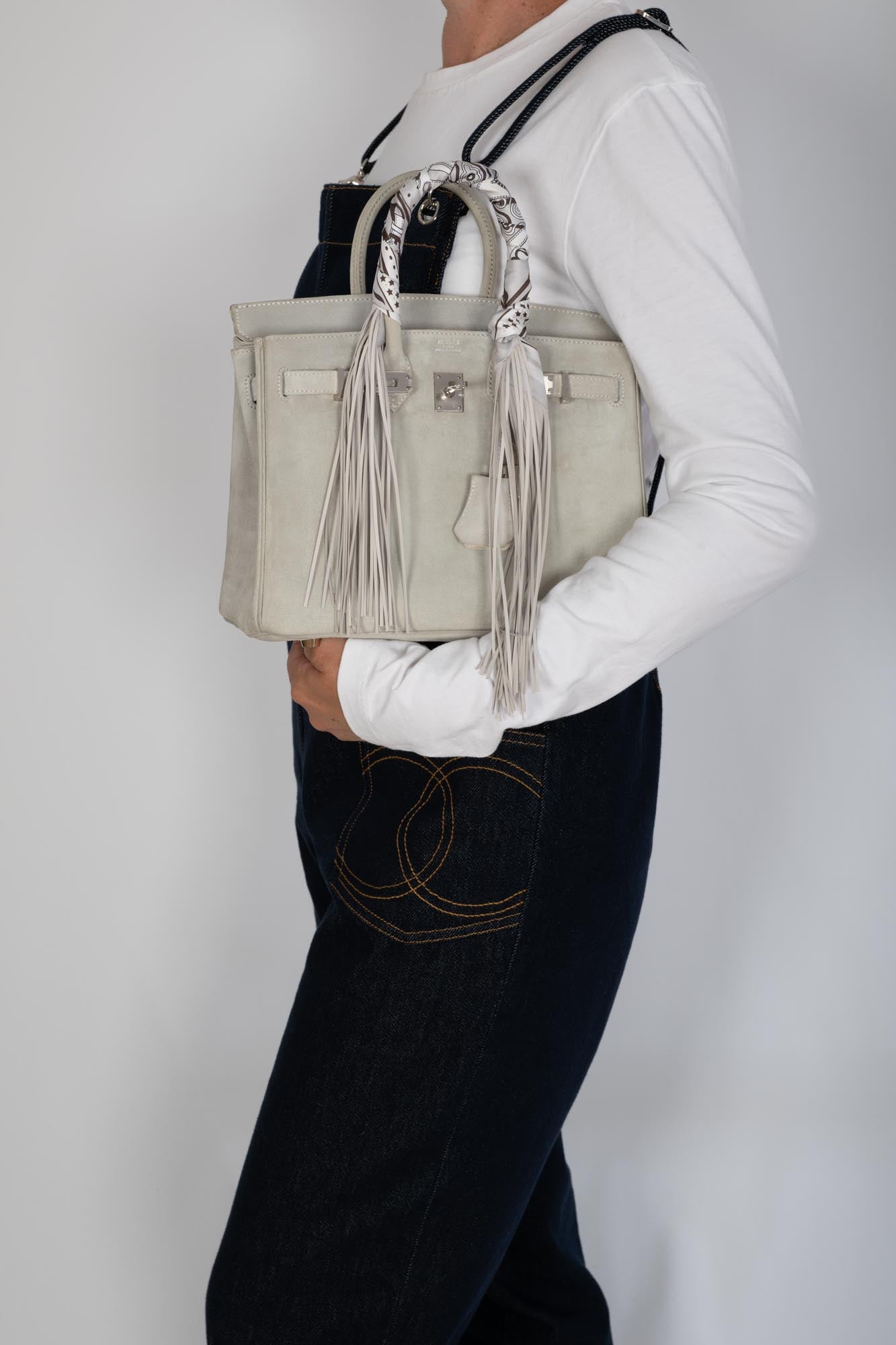 Hermès Birkin 25 Gris Doblis Suede with Palladium Hardware | JANEFINDS