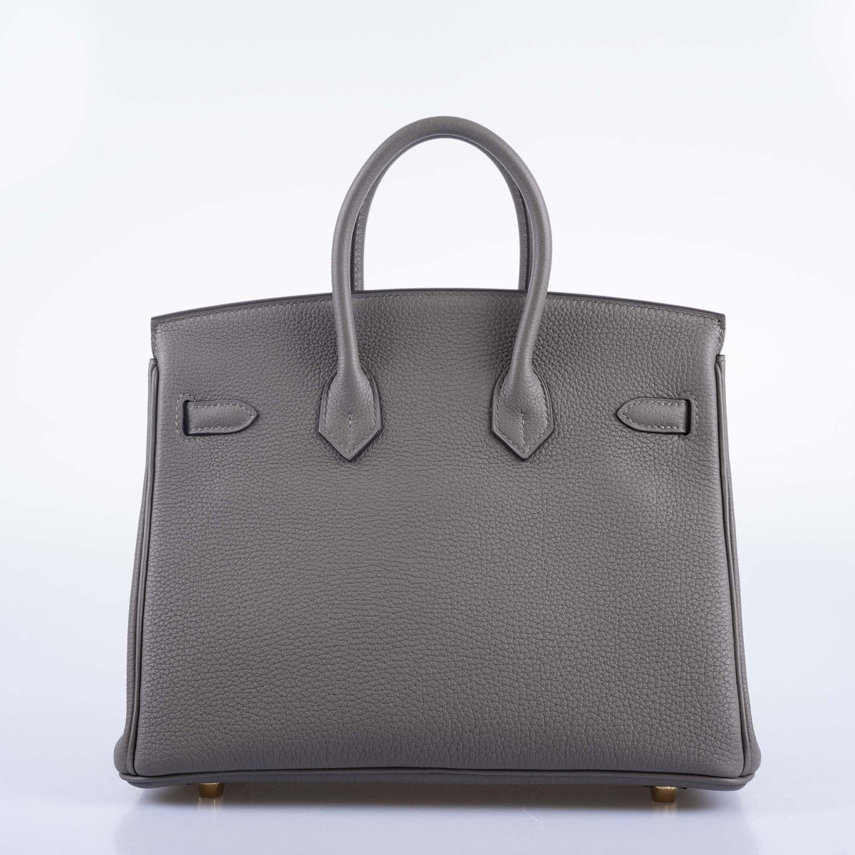 Hermès Birkin 25 Étain Togo Gold Hardware, turn-lock and sangles detail