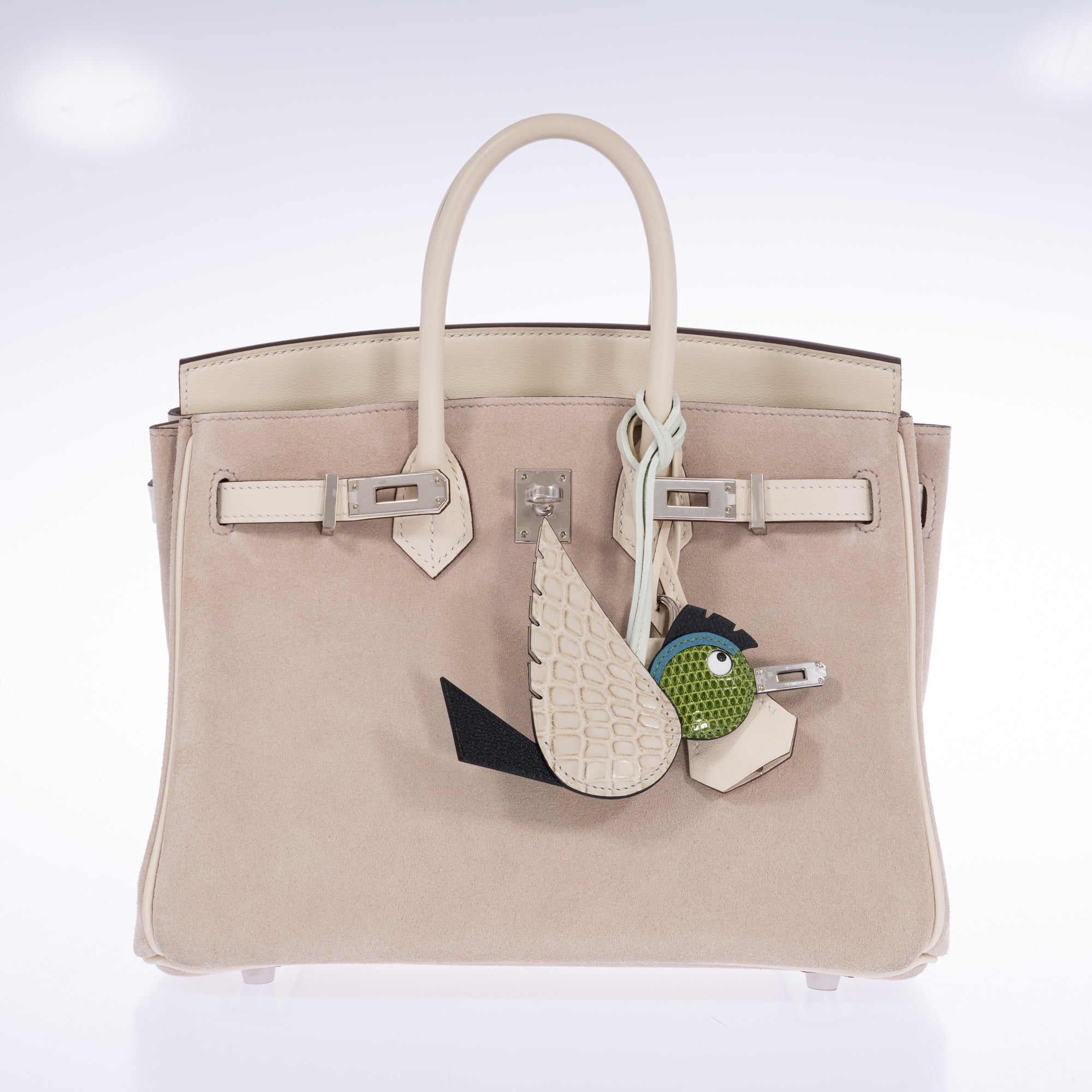 Hermès Birkin 25 Grizzly Glycine Doblis Suede Nata Swift Palladium
