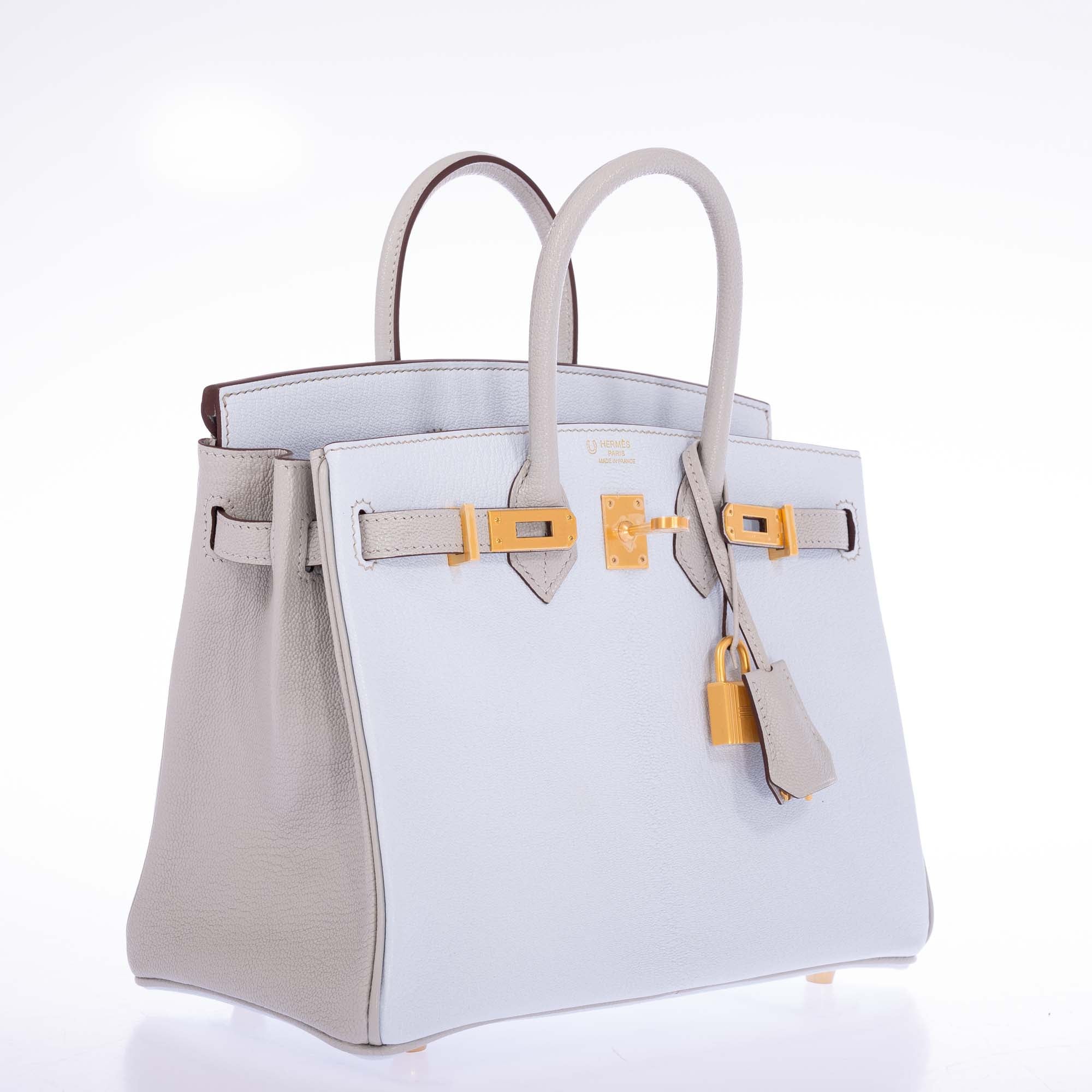 Hermès Birkin 25 HSS Bi-Color Bleu Brume/Gris Pâle Chèvre Brushed Gold Hardware