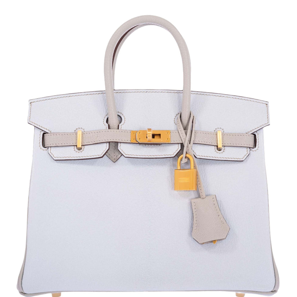 Hermès Birkin 25 HSS Bi-Color Bleu Brume/Gris Pâle Chèvre Brushed Gold Hardware
