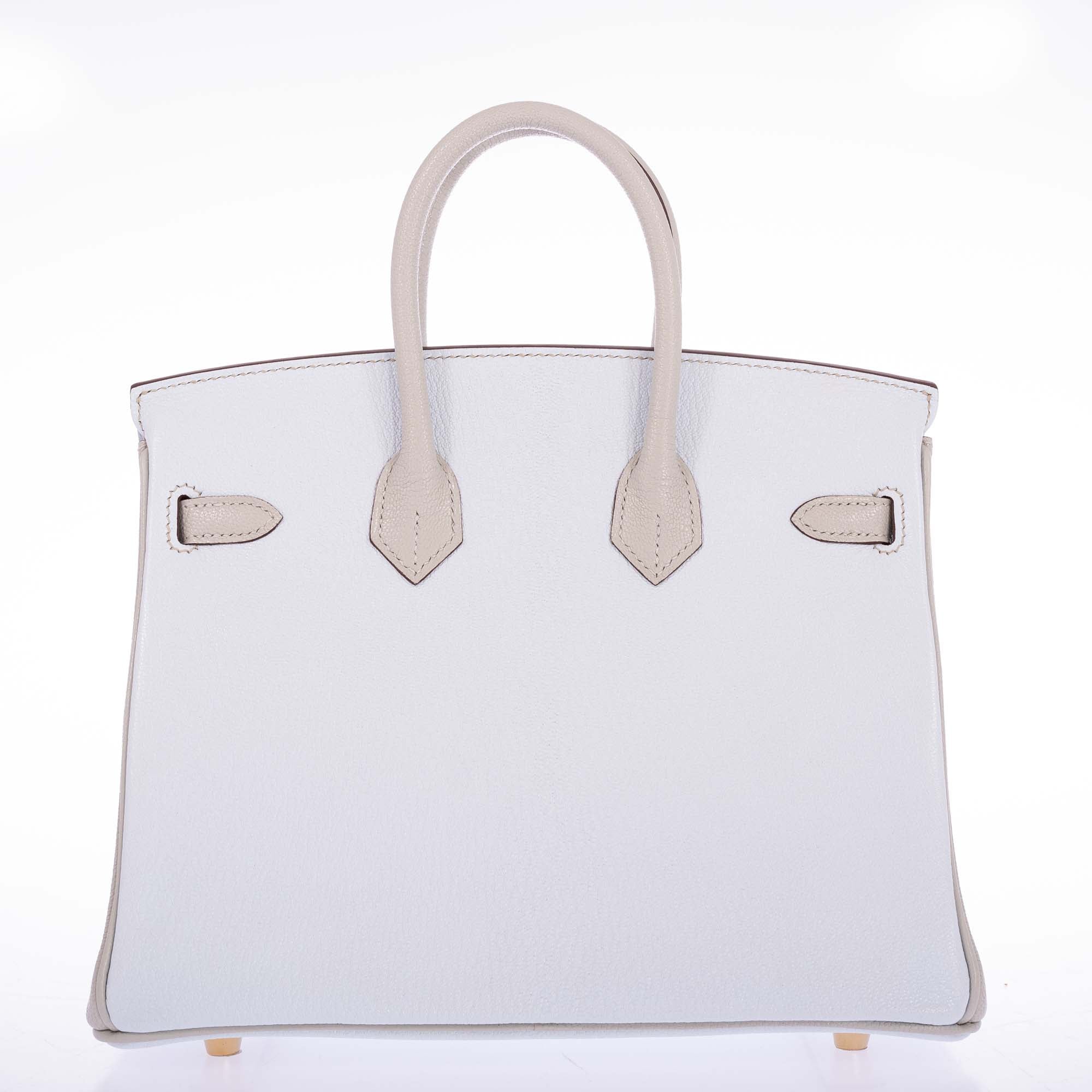 Hermès Birkin 25 HSS Blue Brume and Gris Pale Chèvre with Brushed Gold Hardware