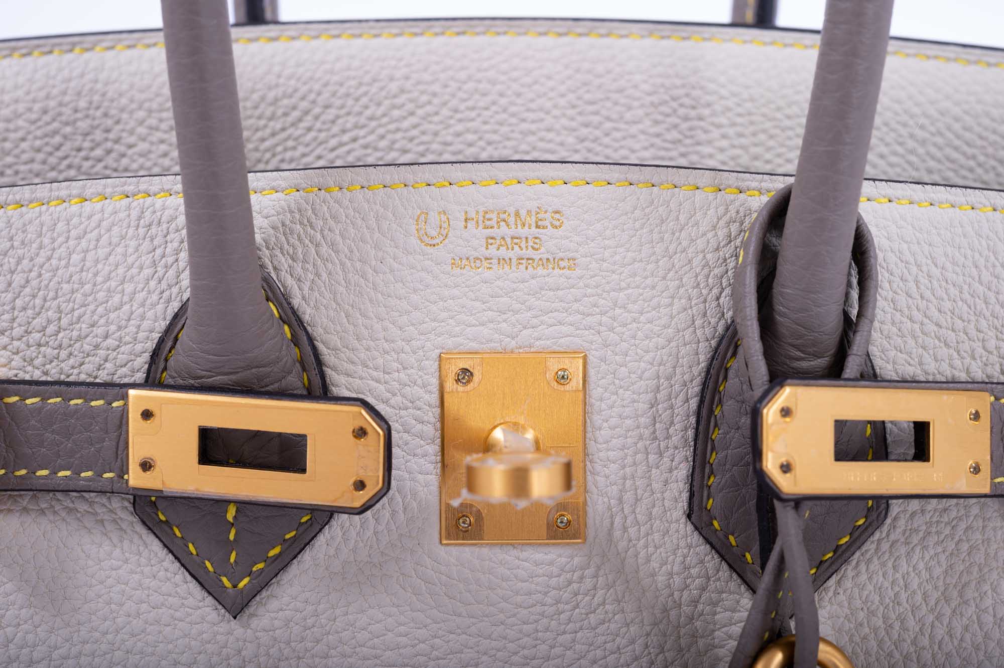 Hermès Birkin 25 HSS Craie, Gris Asphalt Togo, Yellow Stitching Gold Hardware