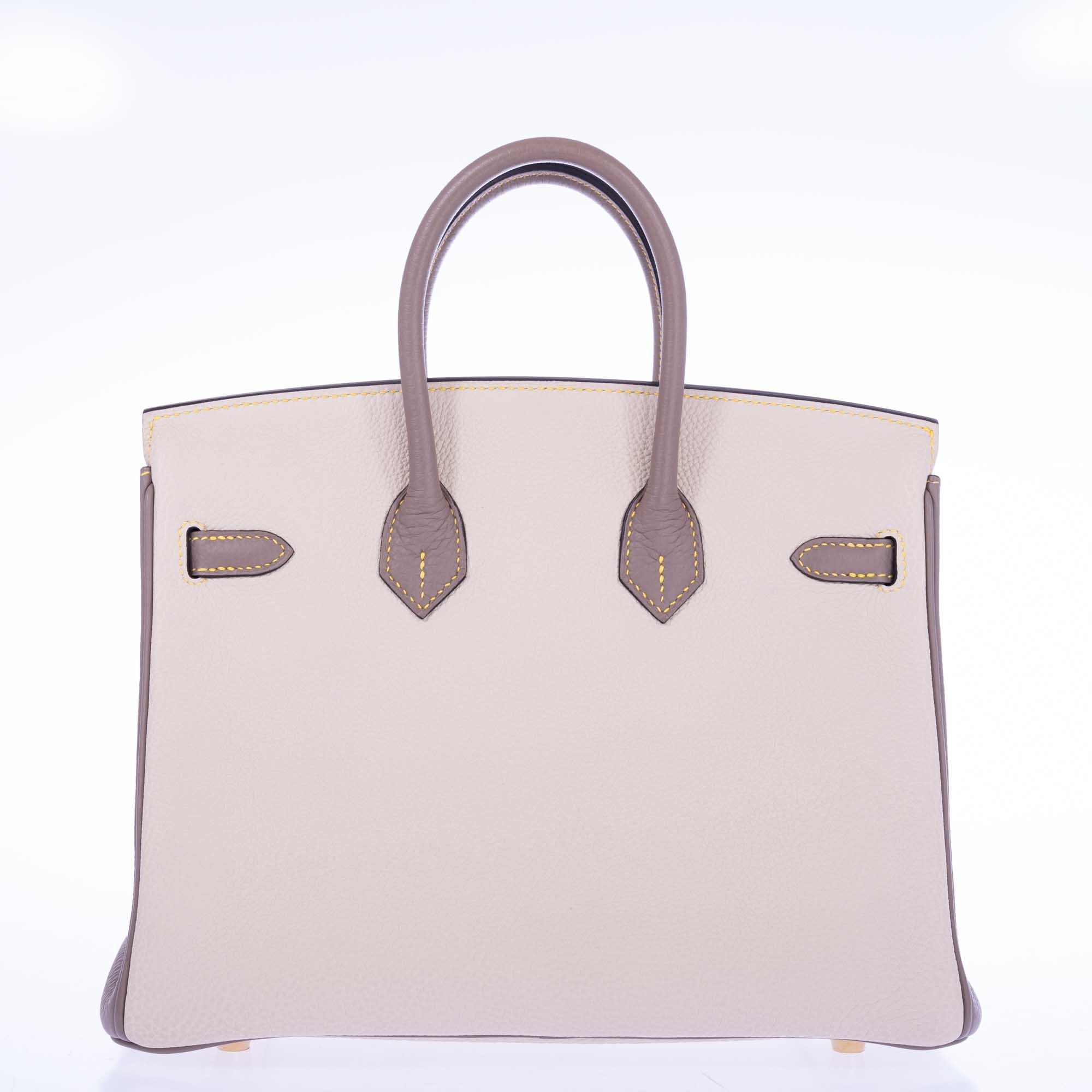 Hermès Birkin 25 HSS Craie, Gris Asphalt Togo, Yellow Stitching Gold Hardware