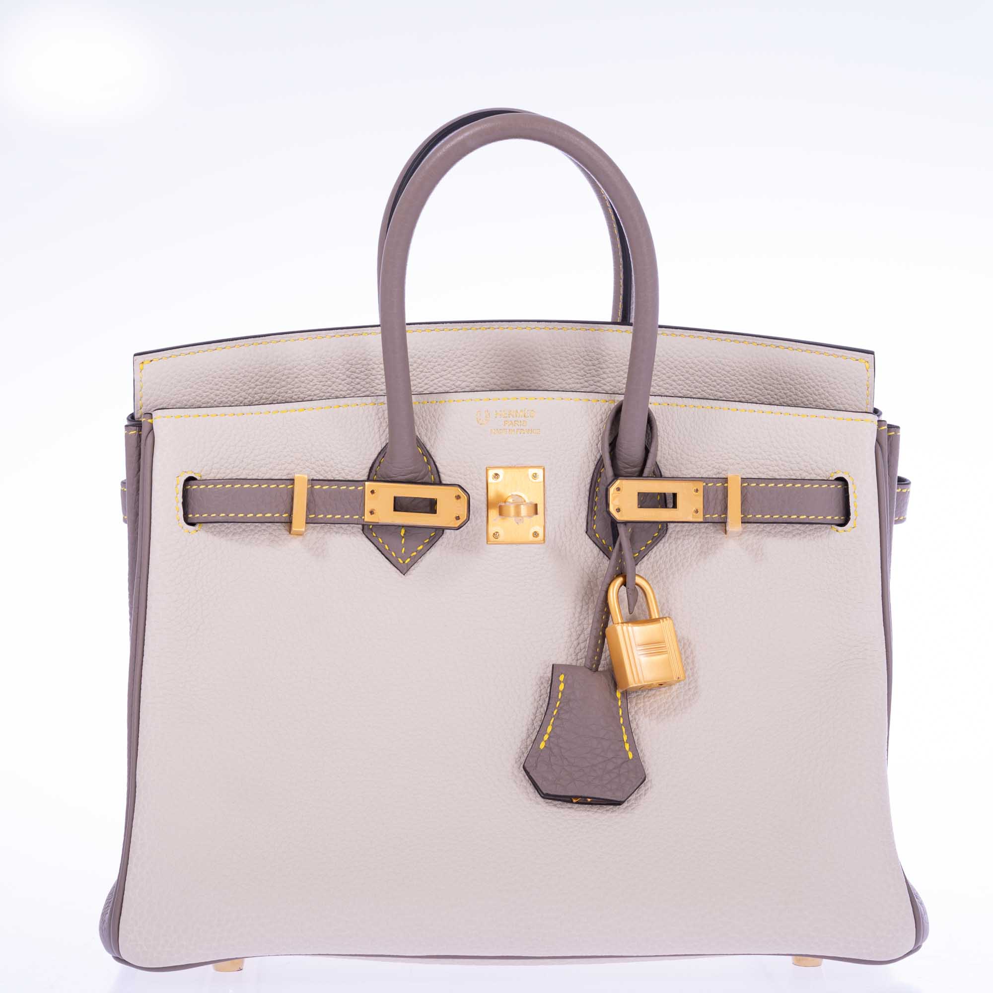 Hermès Birkin 25 HSS Craie, Gris Asphalt Togo, Yellow Stitching Gold Hardware