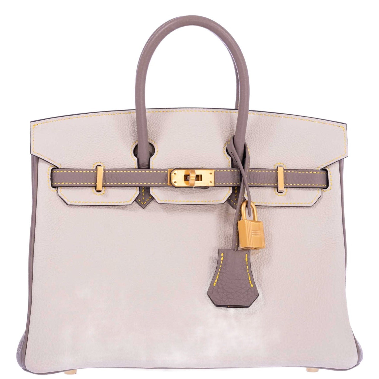 Hermès Birkin 25 HSS Craie, Gris Asphalt Togo, Yellow Stitching Gold Hardware