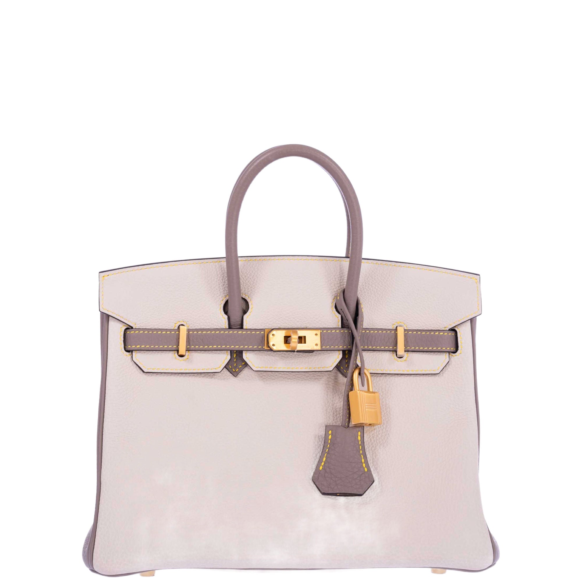 Hermès Birkin 25 HSS Craie, Gris Asphalt Togo, Yellow Stitching Gold Hardware