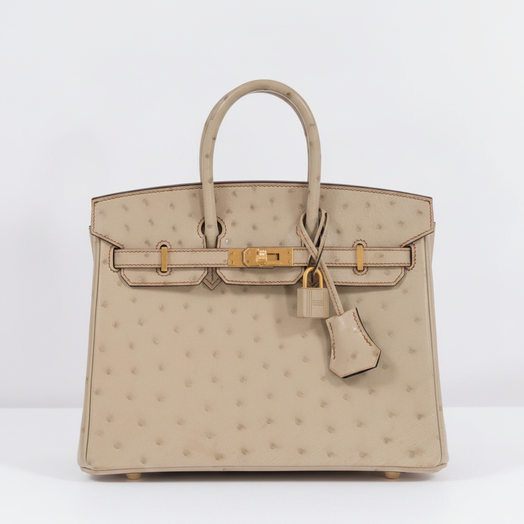 Hermès Birkin 25 HSS Nata and Bleu Saphir Ostrich Gold Hardware