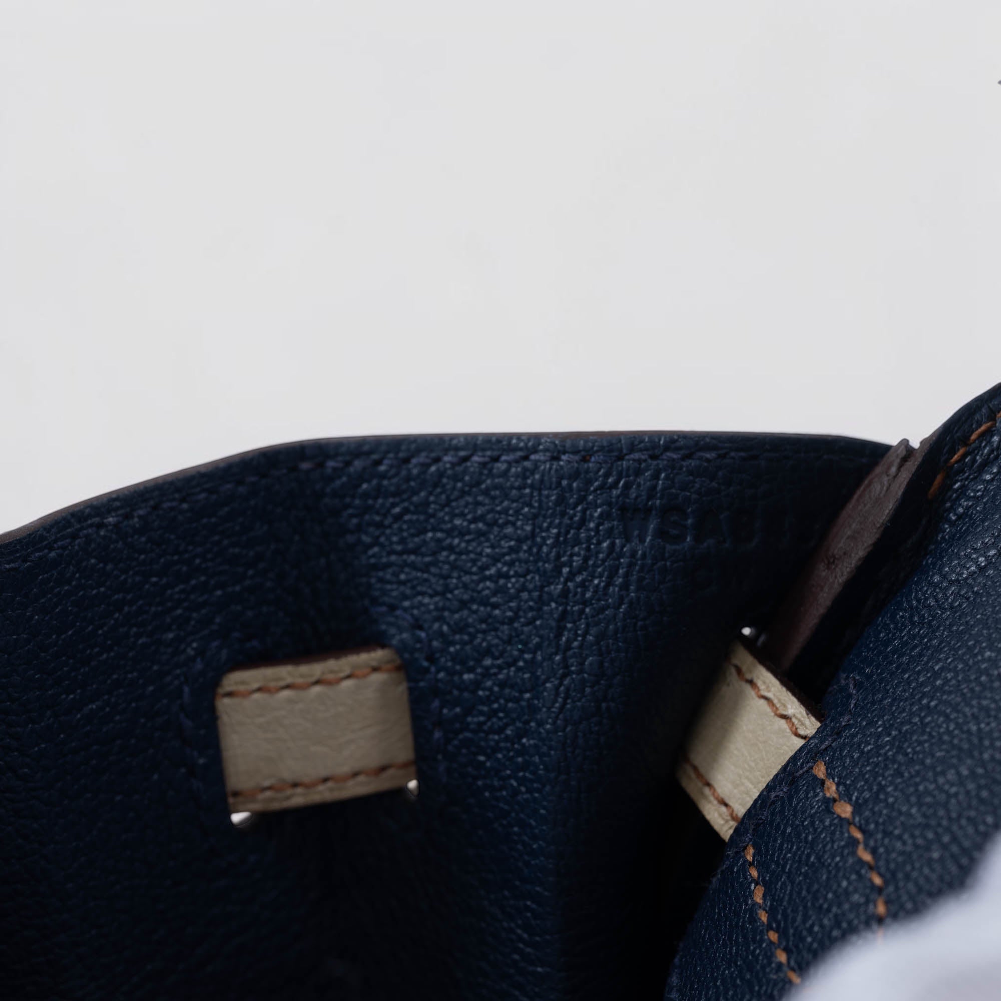 Hermès Birkin 25 HSS Nata Ostrich, Bleu Saphir interior detail