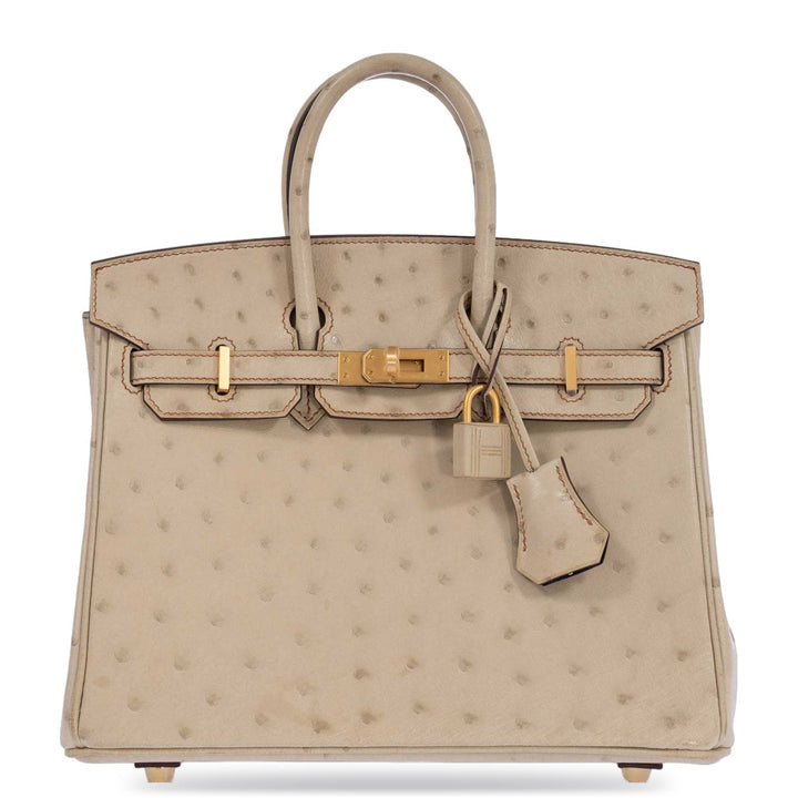 Hermès Birkin 25 HSS Nata and Bleu Saphir Ostrich Brushed Gold Hardware