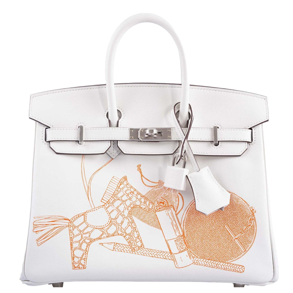 Hermès Birkin 25 In and Out Blanc Swift with Palladium Hardware, front view
