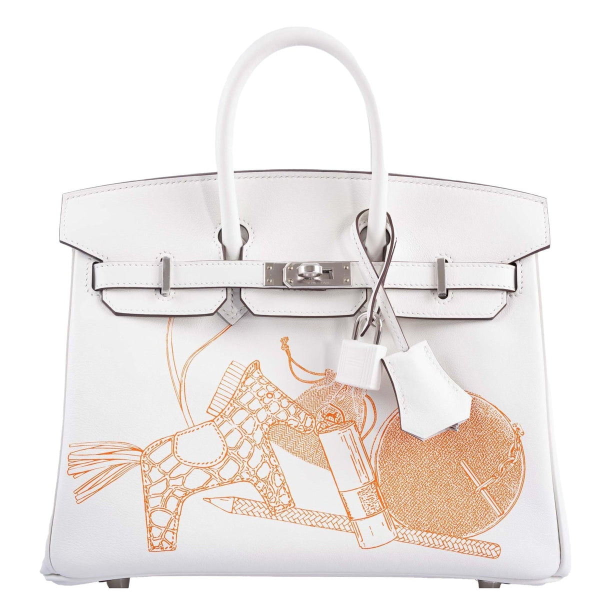 Hermès Birkin 25 In and Out Blanc Swift with Palladium Hardware, front view