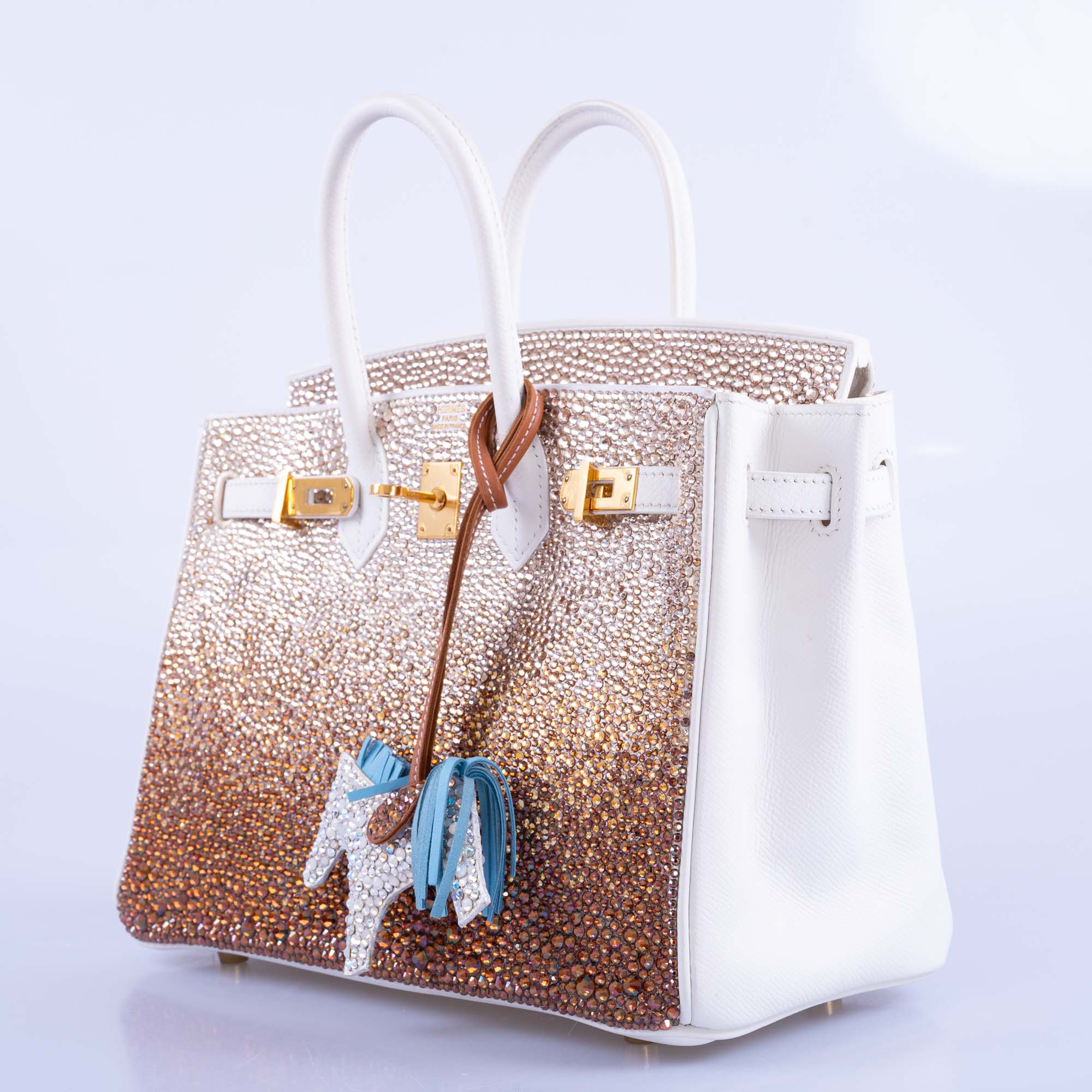 Hermès Birkin 25 JaneFinds Custom Shop "The Ombré" Swarovski Crystal Blanc Base Gold Hardware