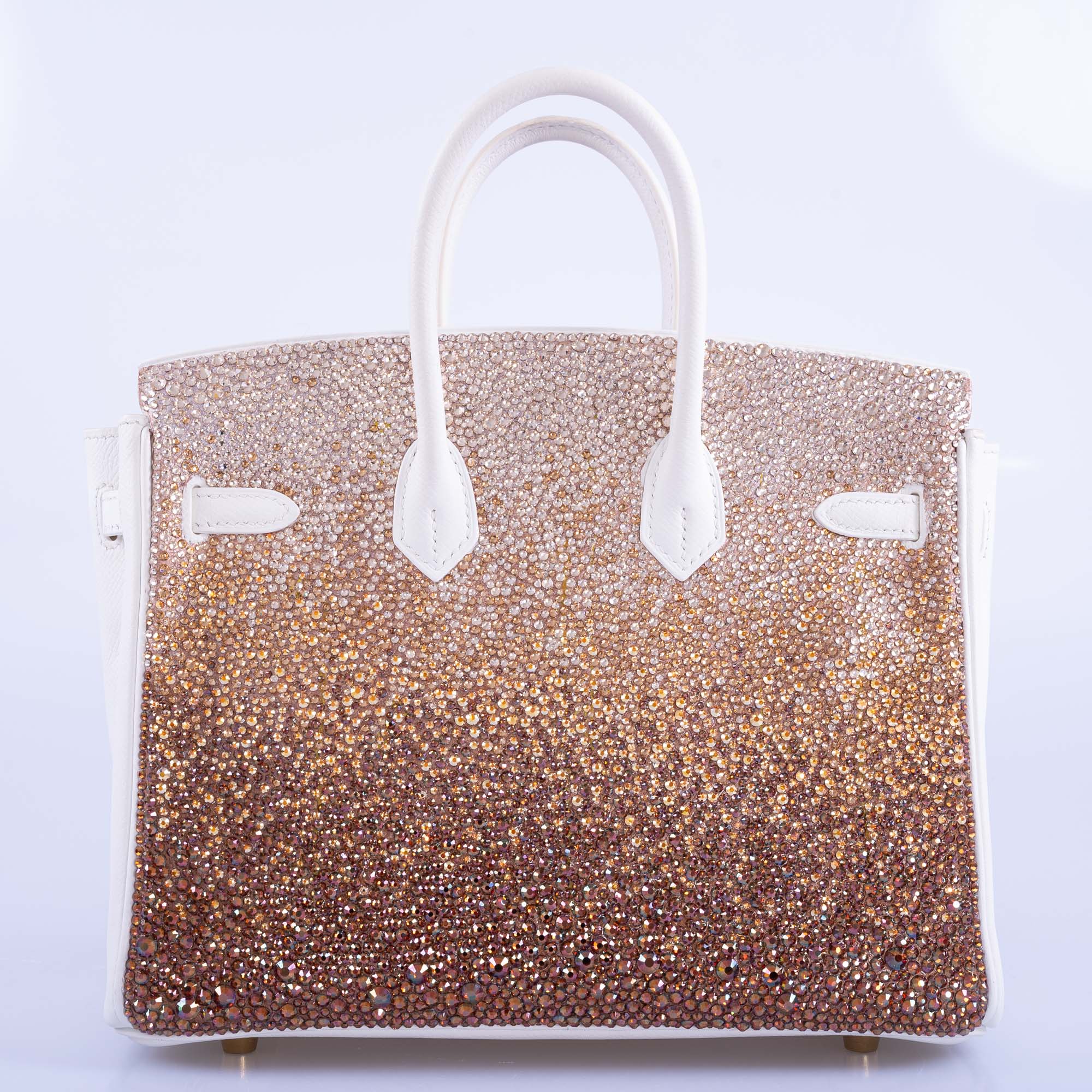 Hermès Birkin 25 JaneFinds Custom Shop "The Ombré" Swarovski Crystal Blanc Base Gold Hardware